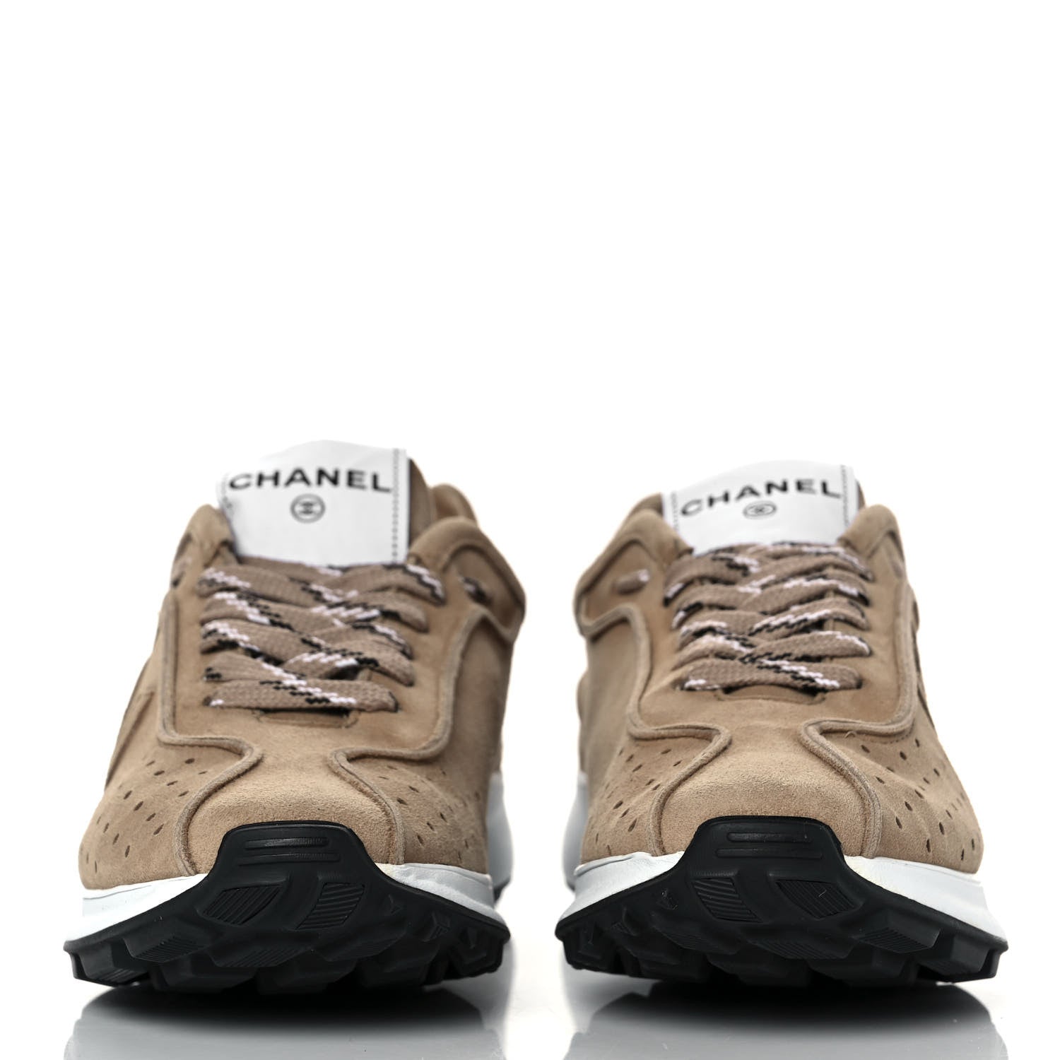 Chanel Suede Goatskin CC Sneakers 38.5 Dark Beige 2 of 9