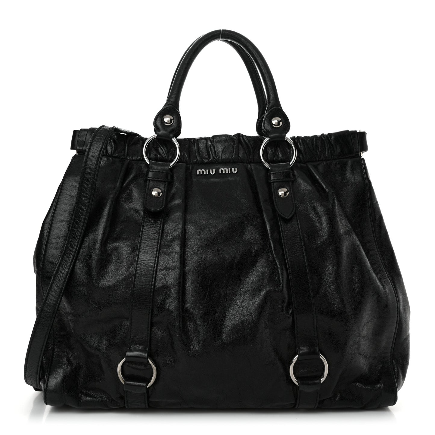 Vitello Lux Gathered Tote Black