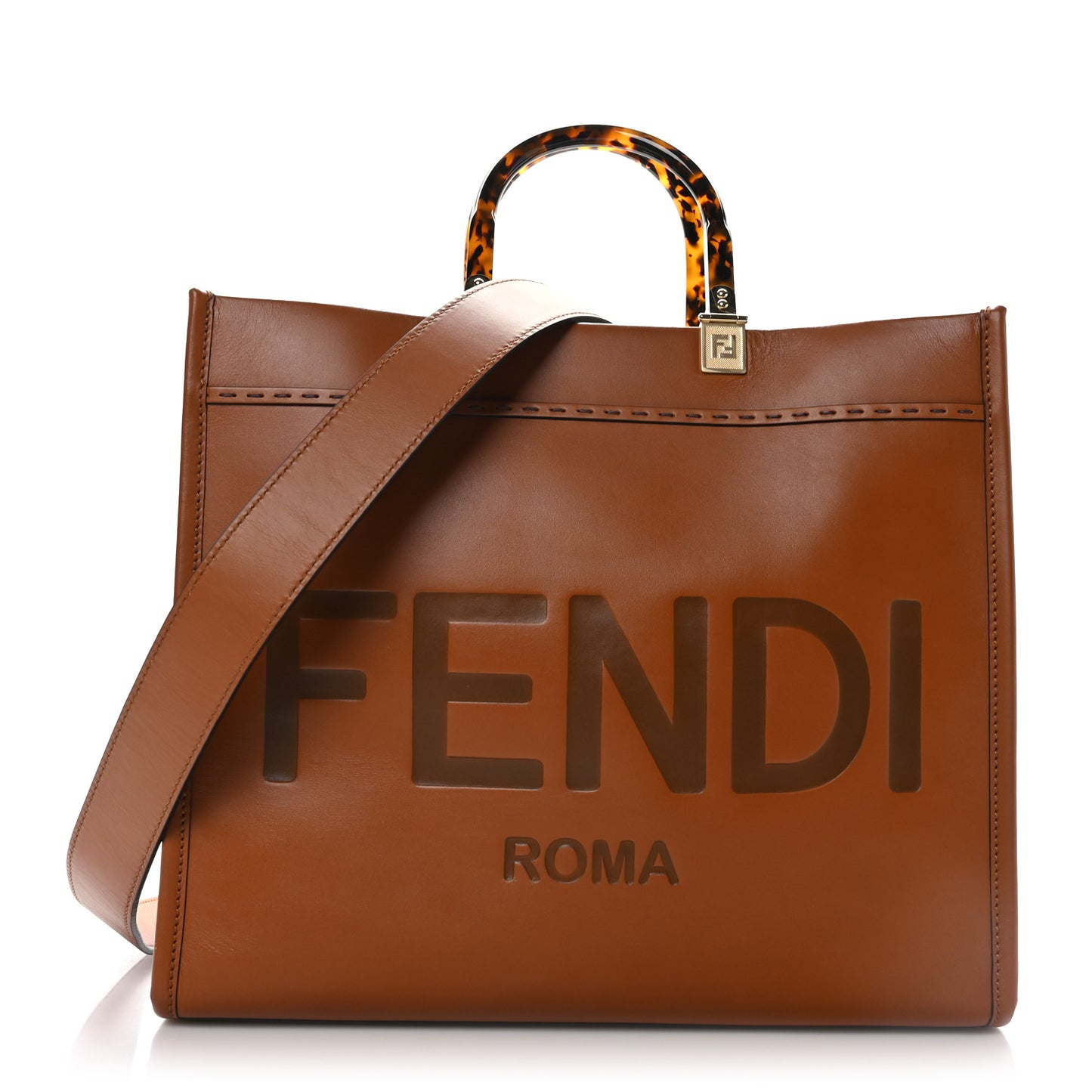 Vitello King Plexiglass Medium Fendi Sunshine Shopper Tote Cuoio