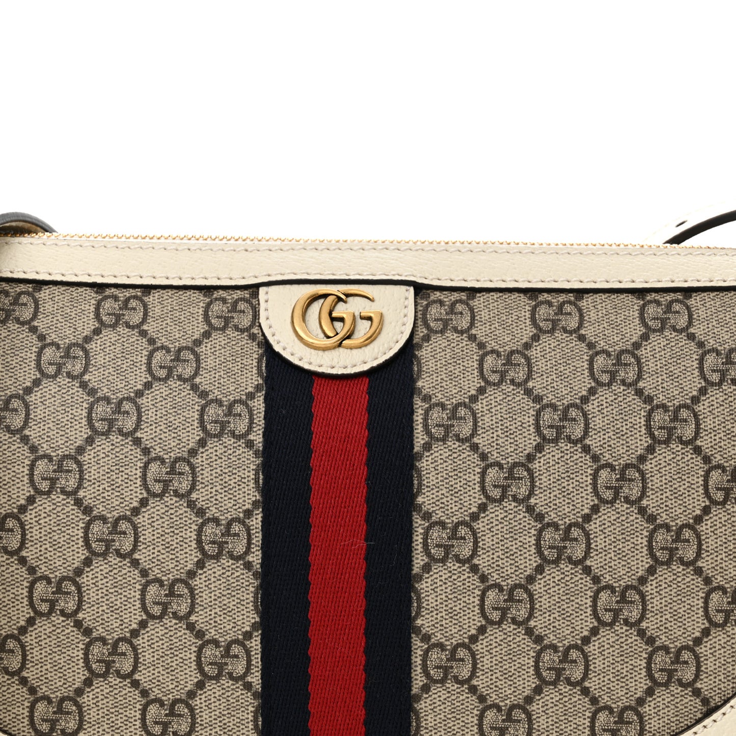 GG Supreme Monogram Web Large Ophidia Shoulder Bag Beige Ebony Mystic White