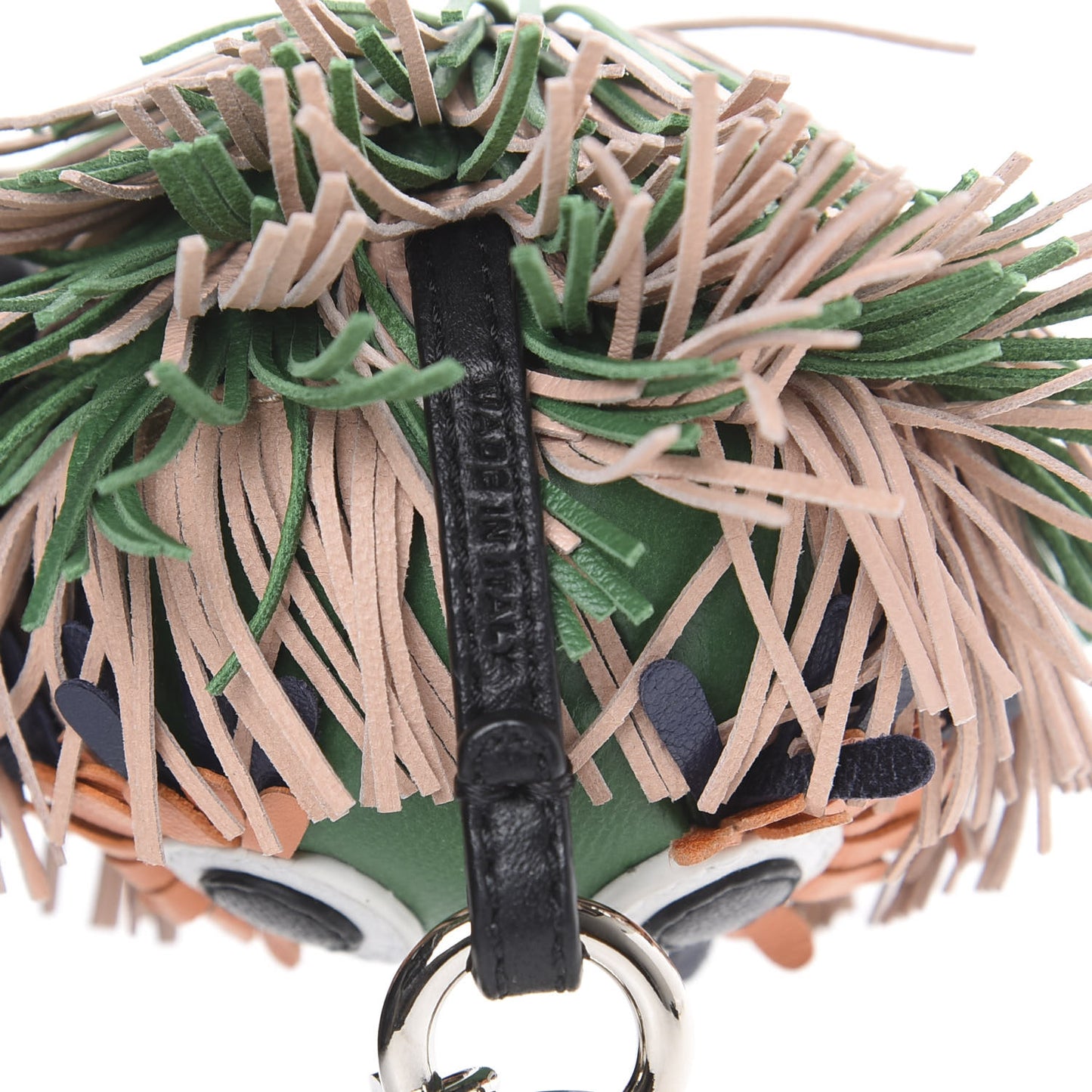 Calfskin Faces Fringe Bag Bug Charm Green Multicolor