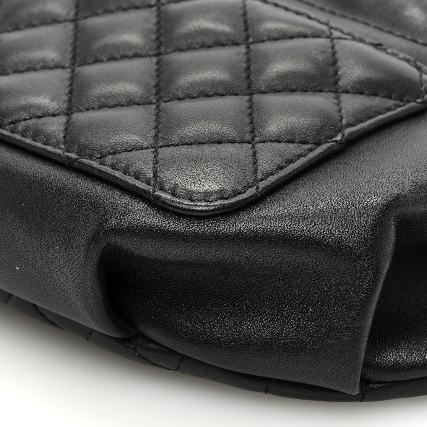 Crumpled Glazed Lambskin Quilted Waist Bag Fanny Pack Black