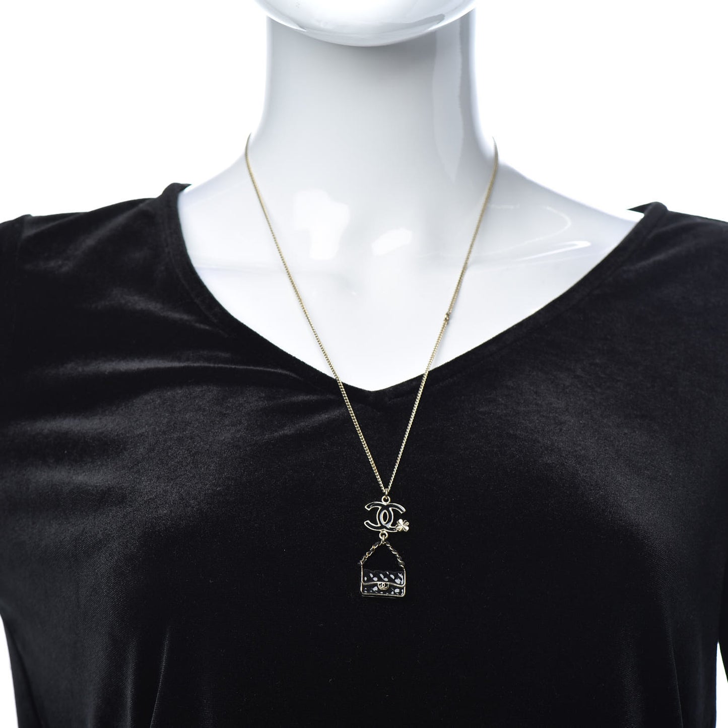 Enamel Charming Chic Classic Flap CC Charm Necklace Black