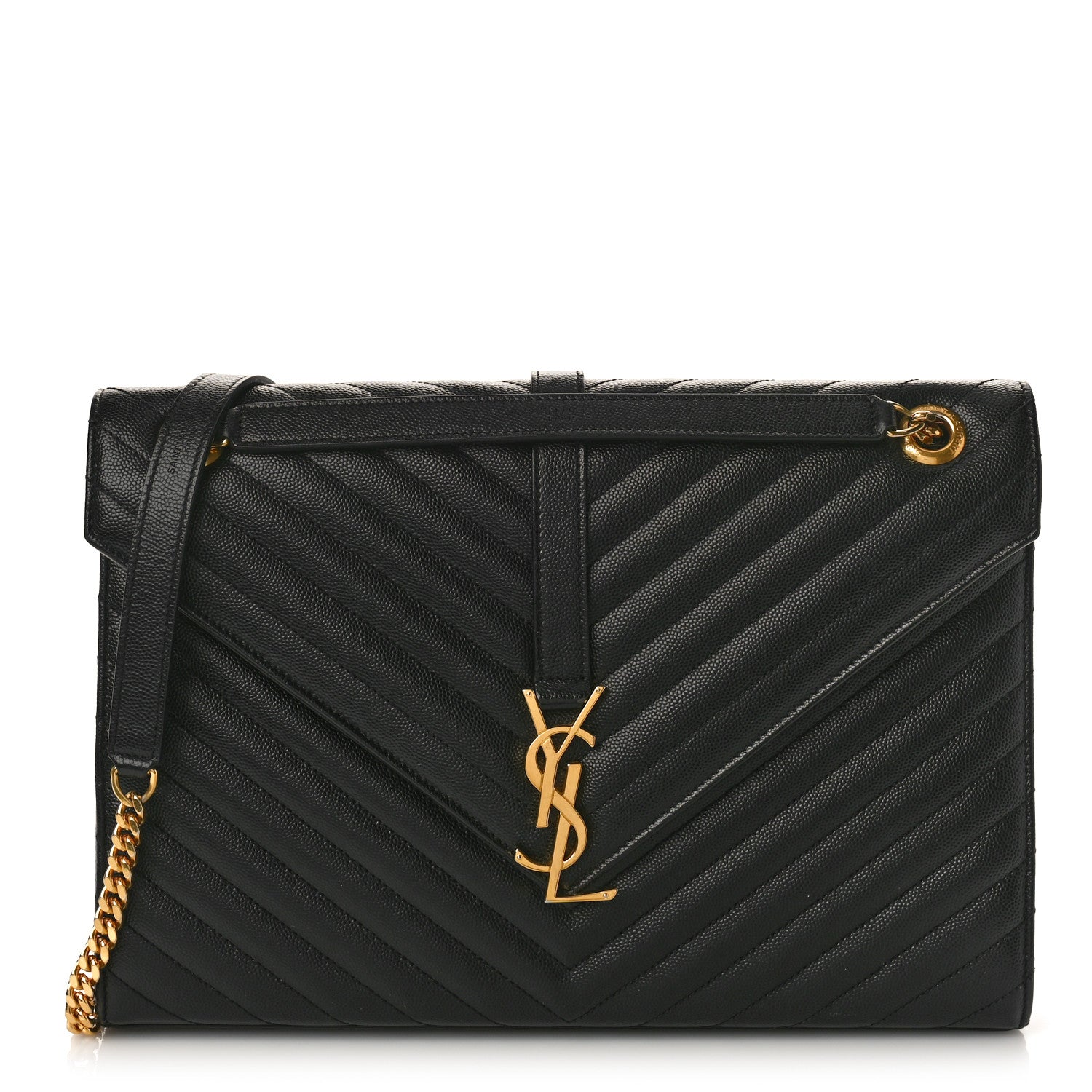Saint Laurent Grain De Poudre Matelasse Chevron Large Monogram Satchel Black 1 of 9