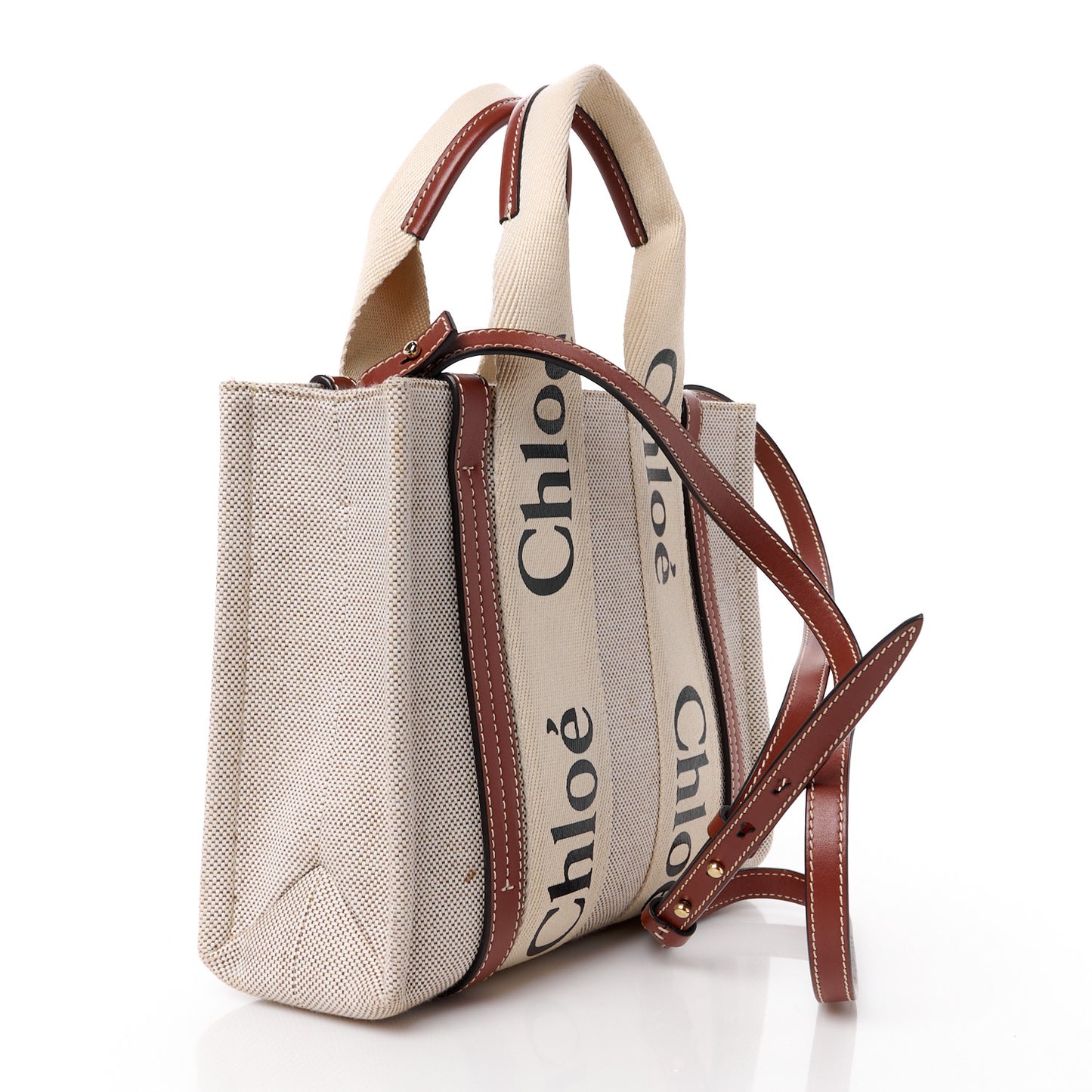 Cotton Calfskin Small Woody Ribbon Tote With Strap White Brown