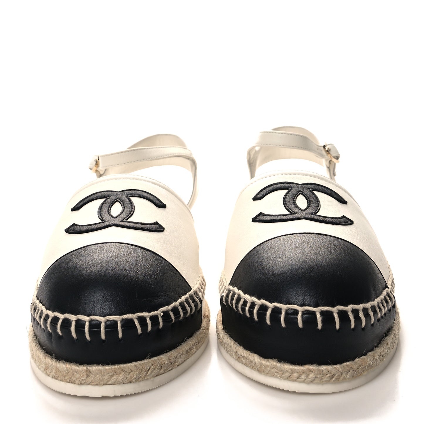 Lambskin Cap Toe CC Espadrille Sandals 39 White Black