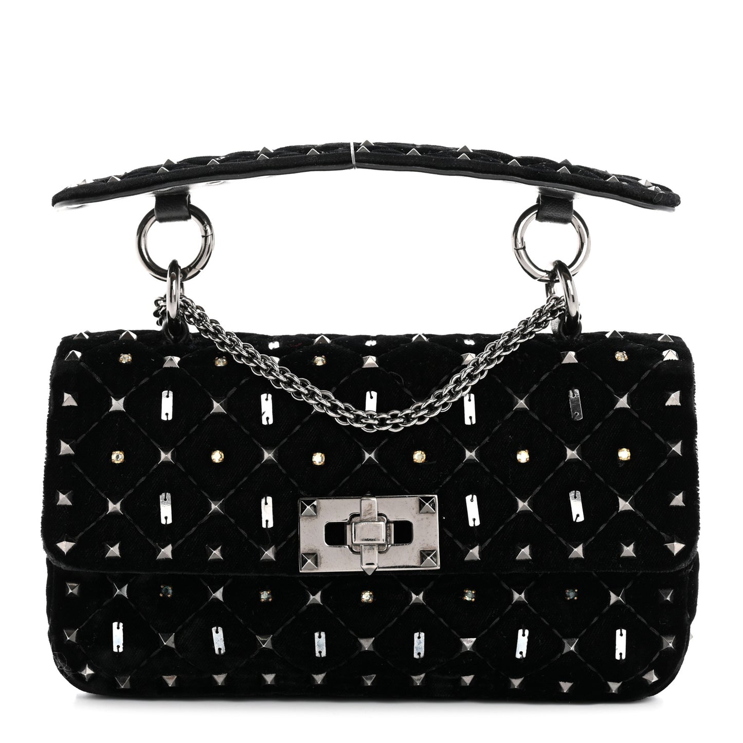 Velvet Small Rockstud Spike Embellished Shoulder Bag Black