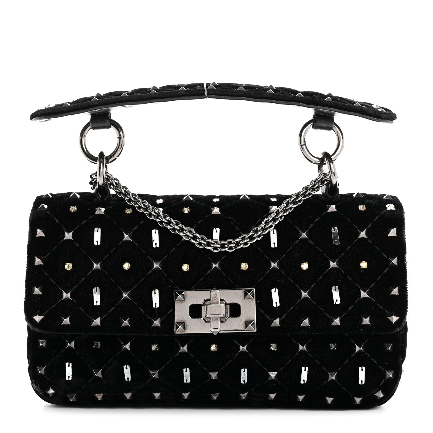 Valentino Garavani Velvet Small Rockstud Spike Embellished Shoulder Bag Black 1 of 15