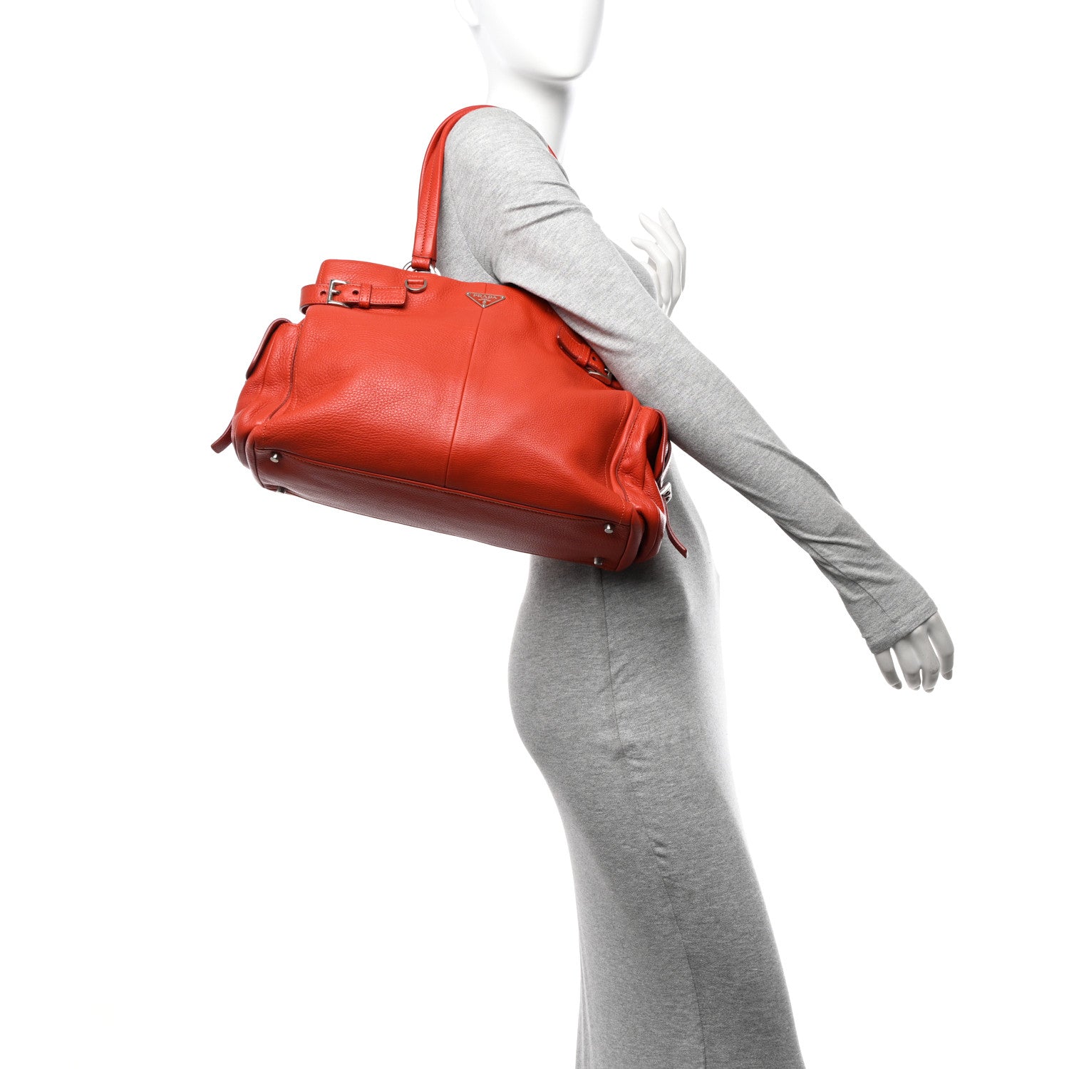 Prada Vitello Daino Buckle Shoulder Bag Mandarin 2 of 13