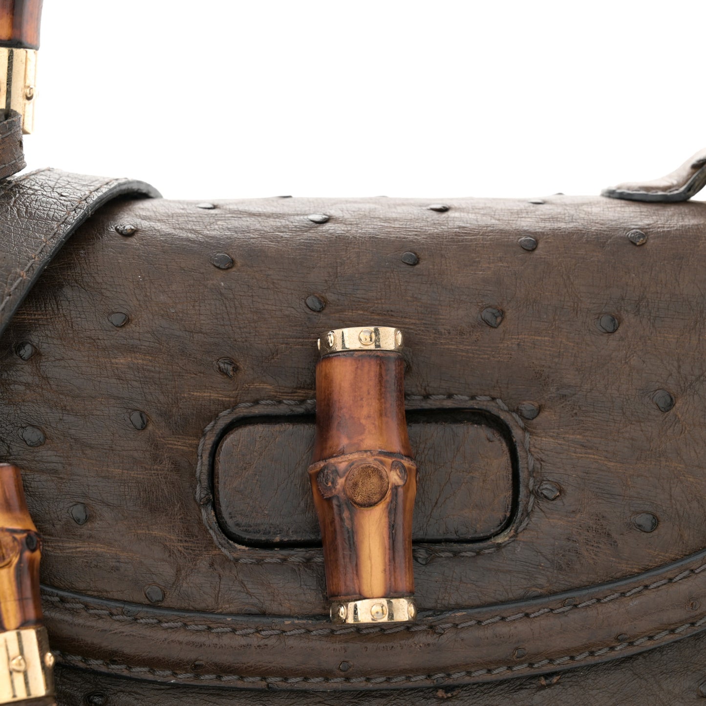 Ostrich Medium New Bamboo Top Handle Bag Dark Brown