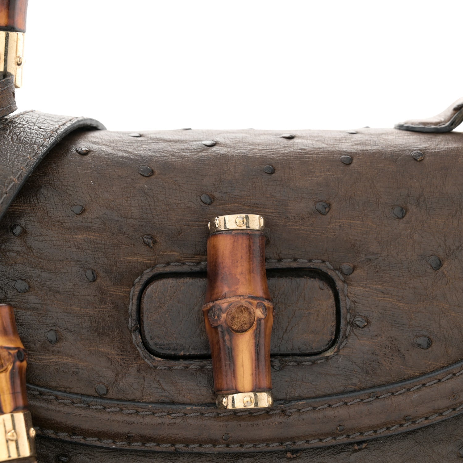 Gucci Ostrich Medium New Bamboo Top Handle Bag Dark Brown 8 of 14