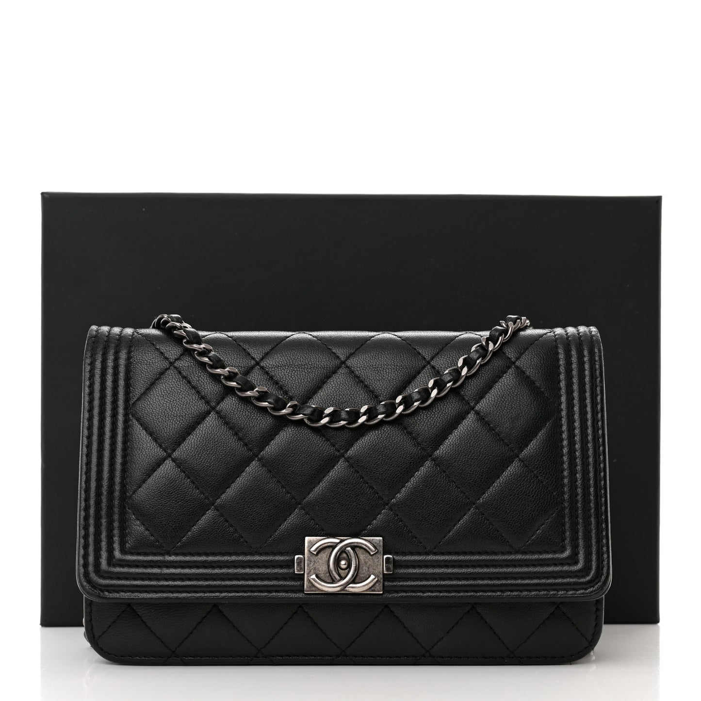 Lambskin Quilted Boy Wallet On Chain WOC Black