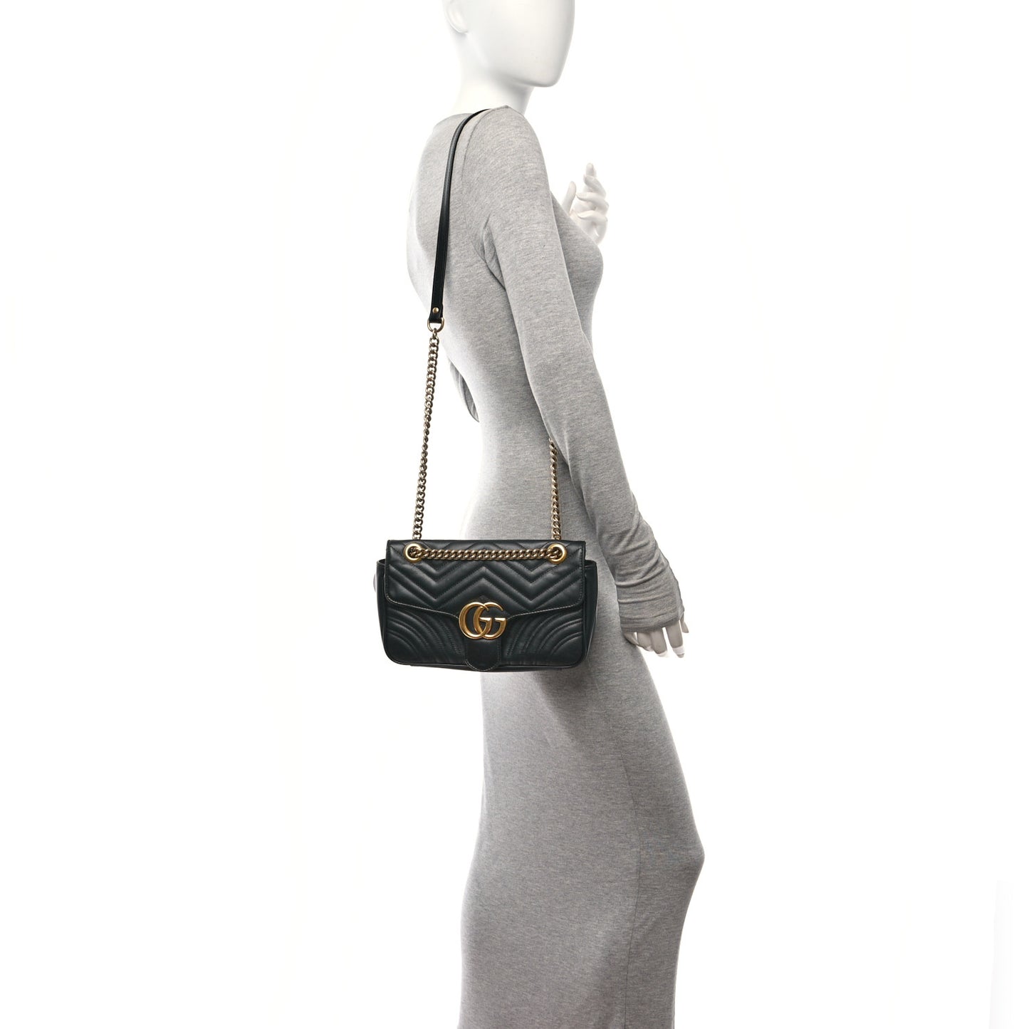 Calfskin Matelasse Small GG Marmont Shoulder Bag Black