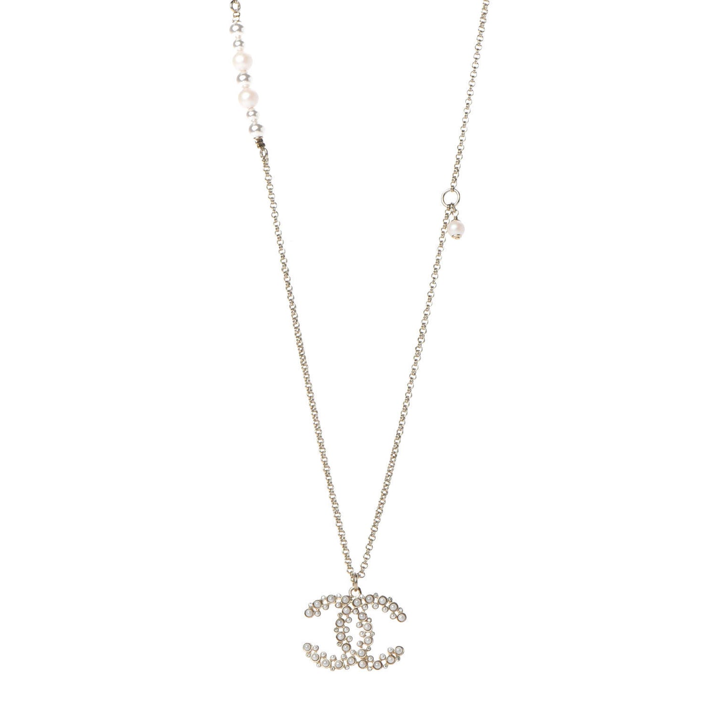 Pearl CC Pendant Necklace Gold