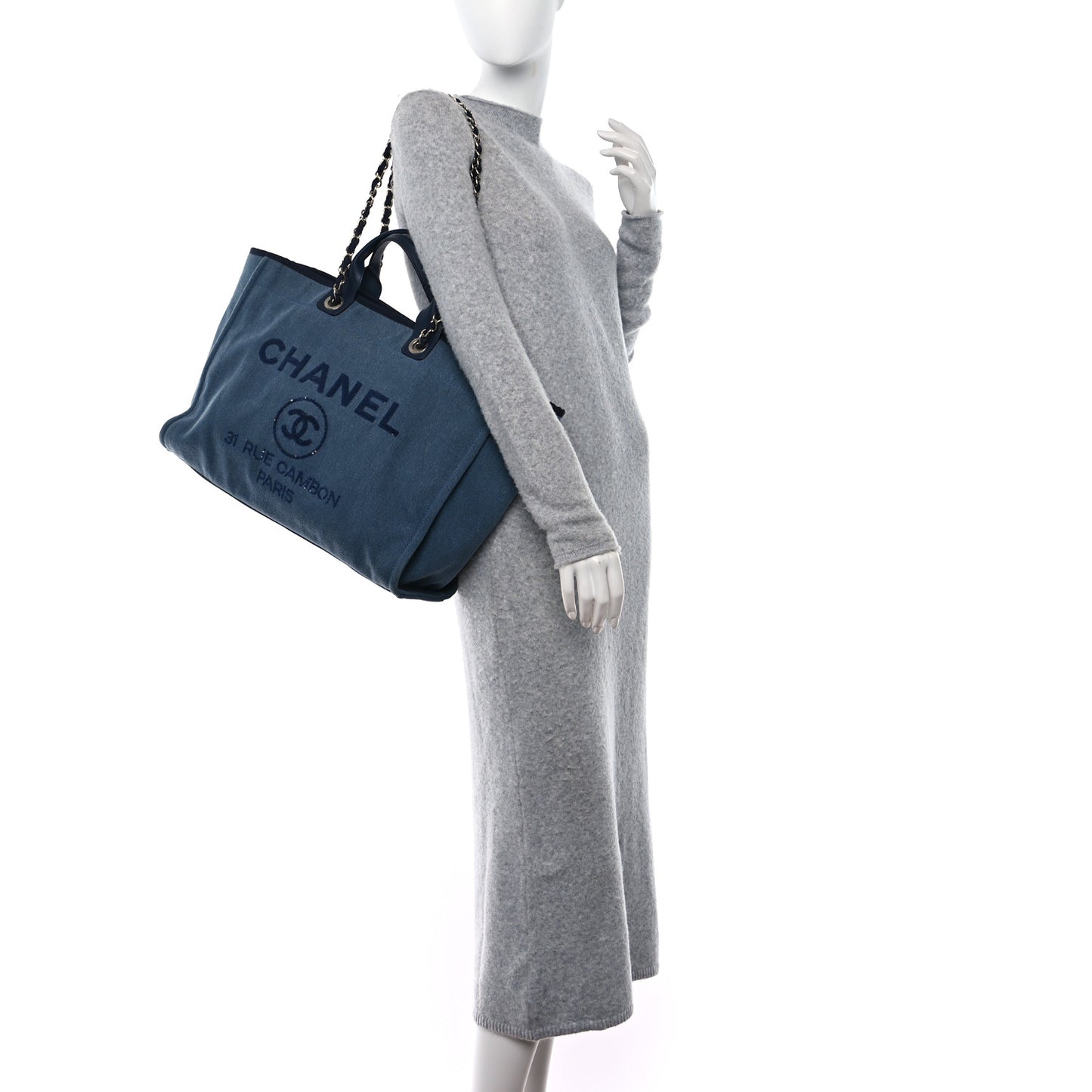 Canvas Sequin Large Deauville Tote Navy
