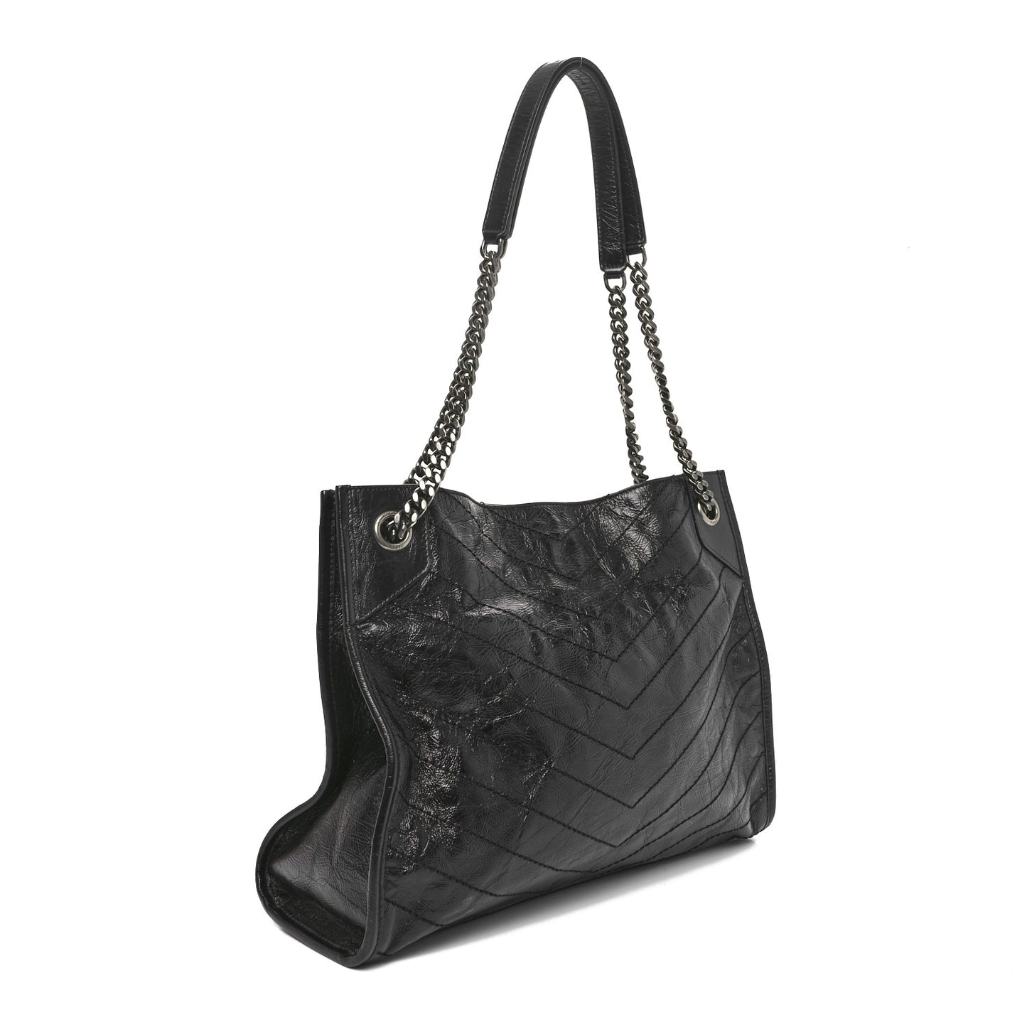 Crinkled Calfskin Matelasse Monogram Medium Niki Shopper Tote Black