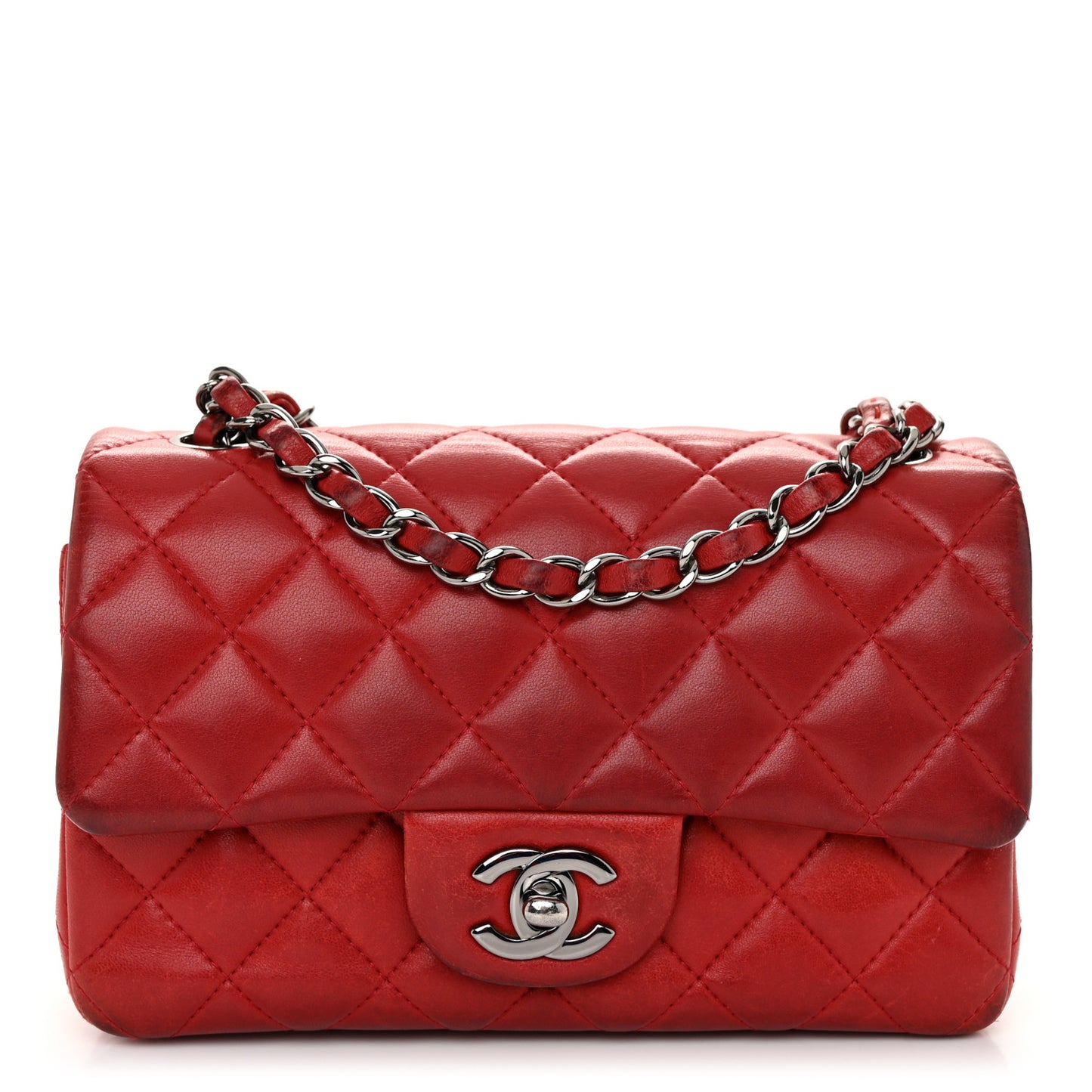 Lambskin Quilted Mini Rectangular Flap Red