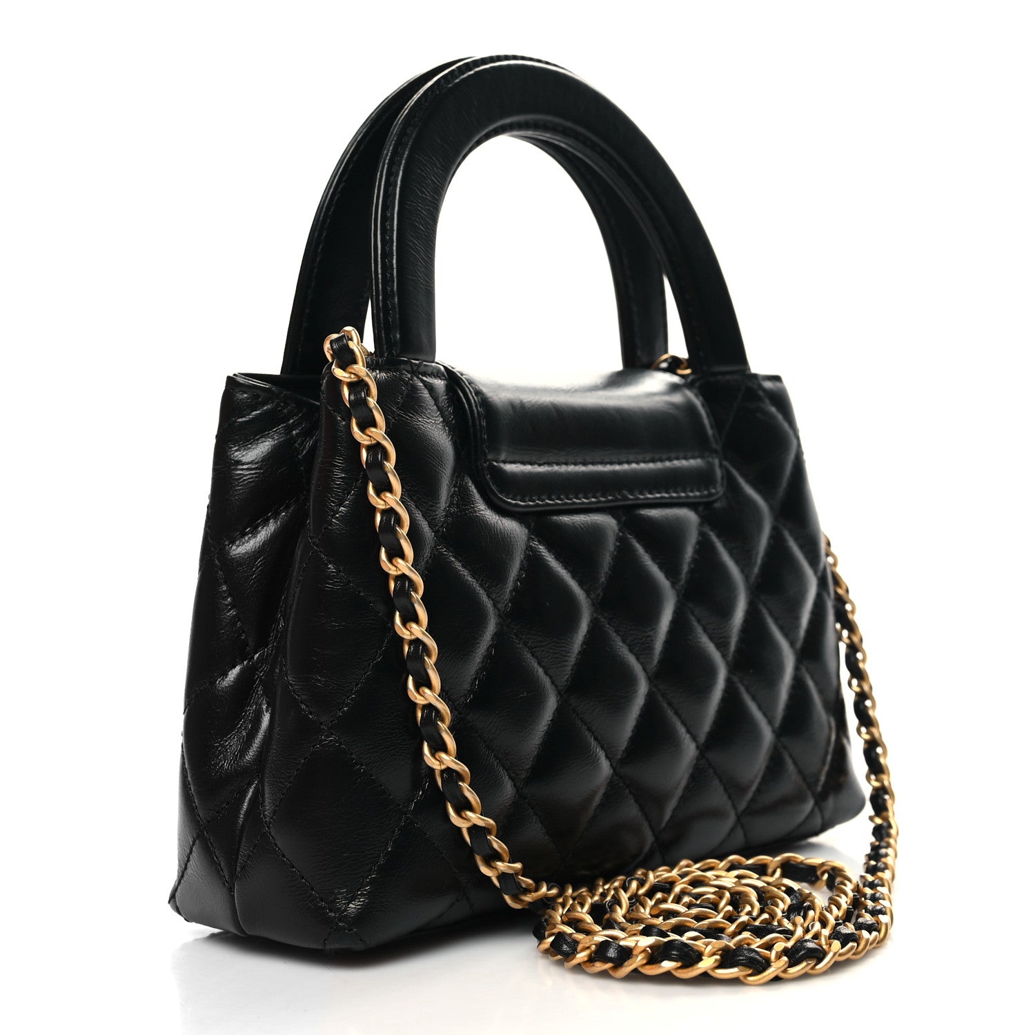 Chanel Shiny Aged Calfskin Quilted Nano Kelly Shopper Black 3 of 10