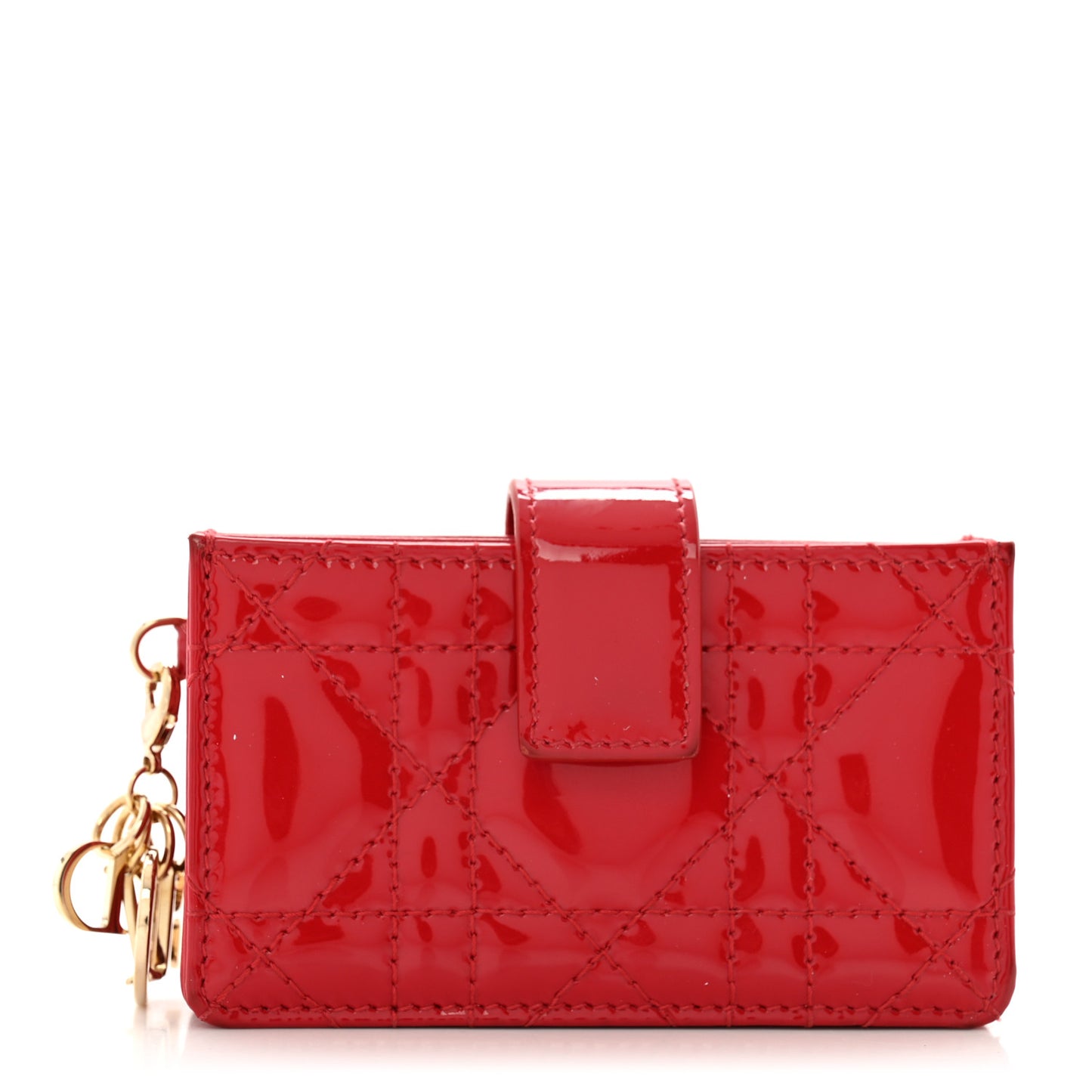 Patent Cannage Lady Dior 5-Gusset Card Holder Rouge Vif