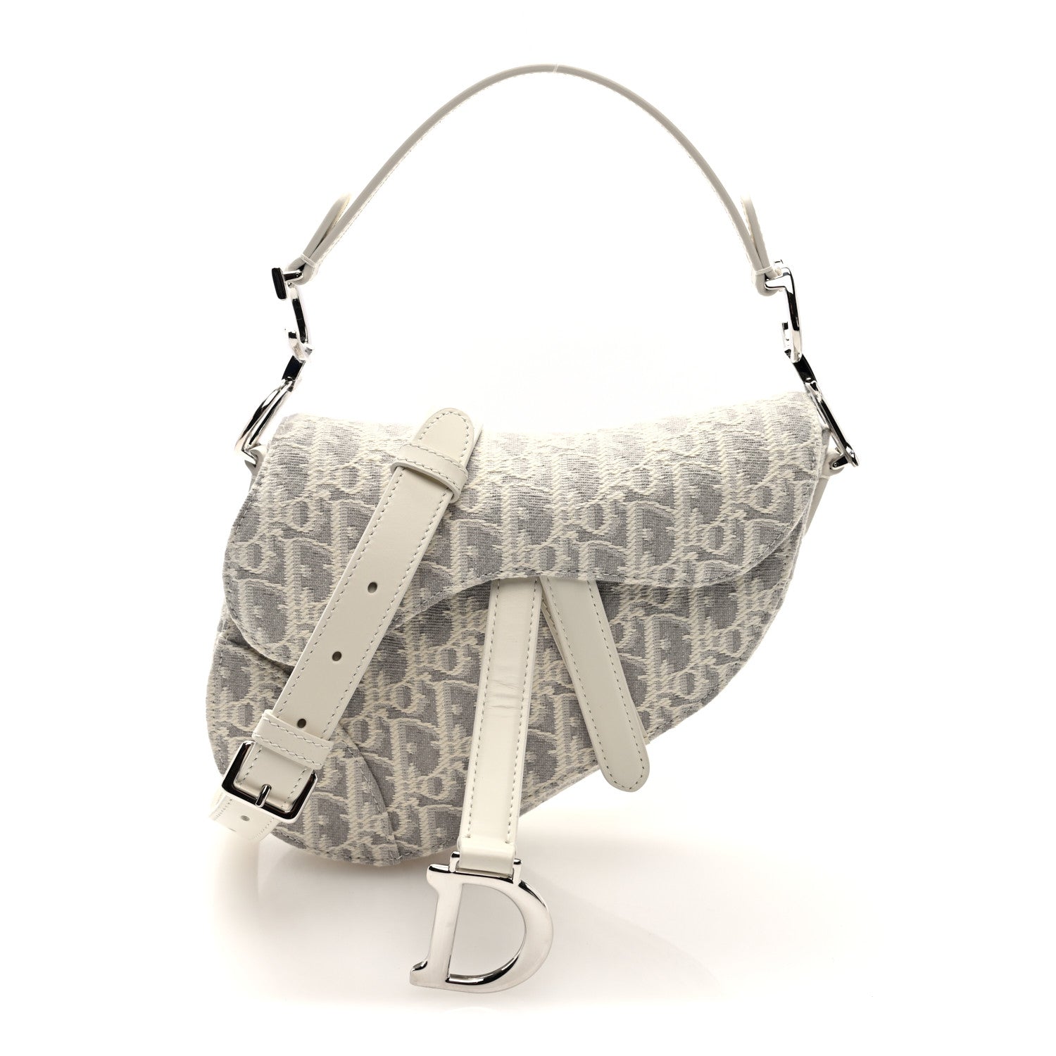 Christian Dior Oblique Mini Saddle Bag With Strap Latte Grey