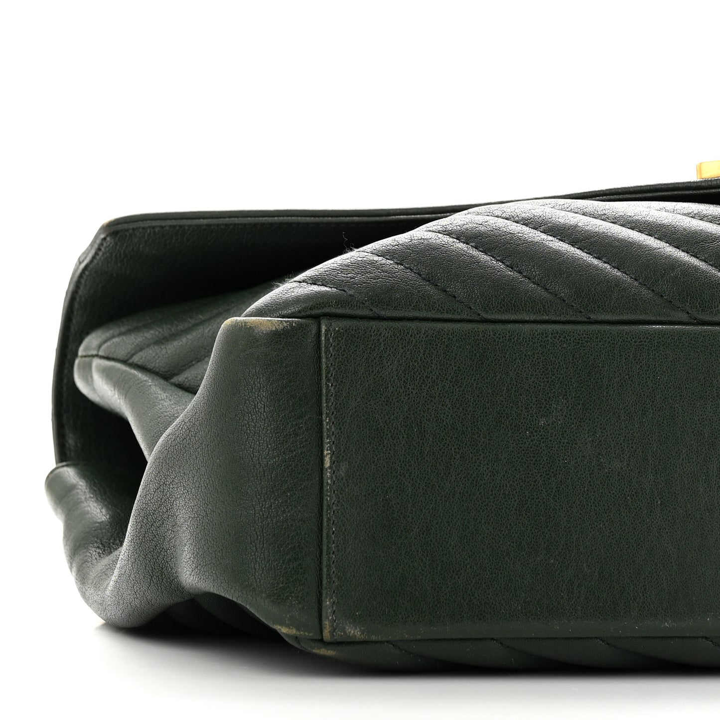Sheepskin Matelasse Chevron Monogram Large College Satchel Dark Green