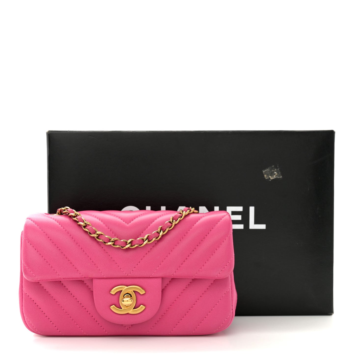 Lambskin Chevron Quilted Extra Mini Rectangular Flap Dark Pink