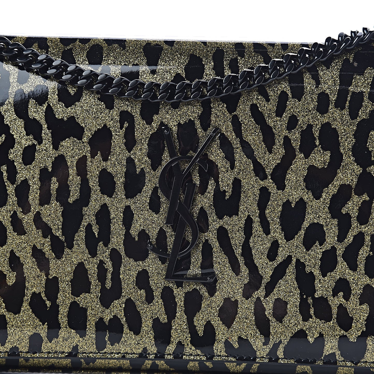 Patent Leopard Print Monogram Chain Wallet Leopard Black Gold