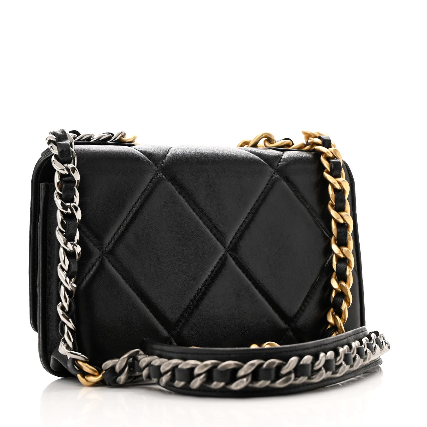 Lambskin Quilted Chanel 19 Wallet On Chain WOC Black