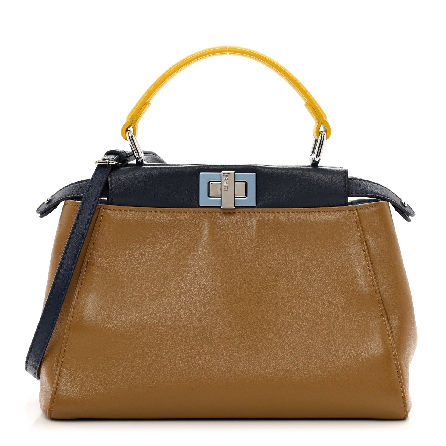 Fendi Nappa Mini Peekaboo Iconic Satchel Beige Blueberry Limone 1 of 9