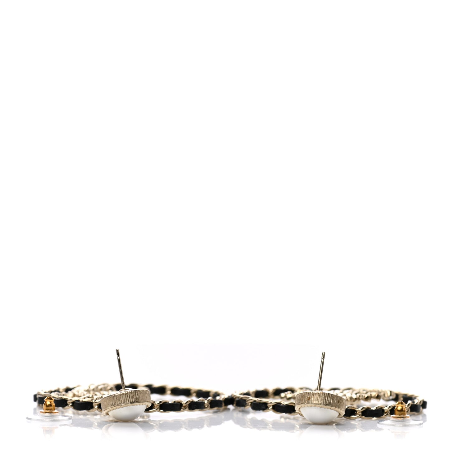 Lambskin Crystal Pearl CC Chain Hoop Earrings Gold Black