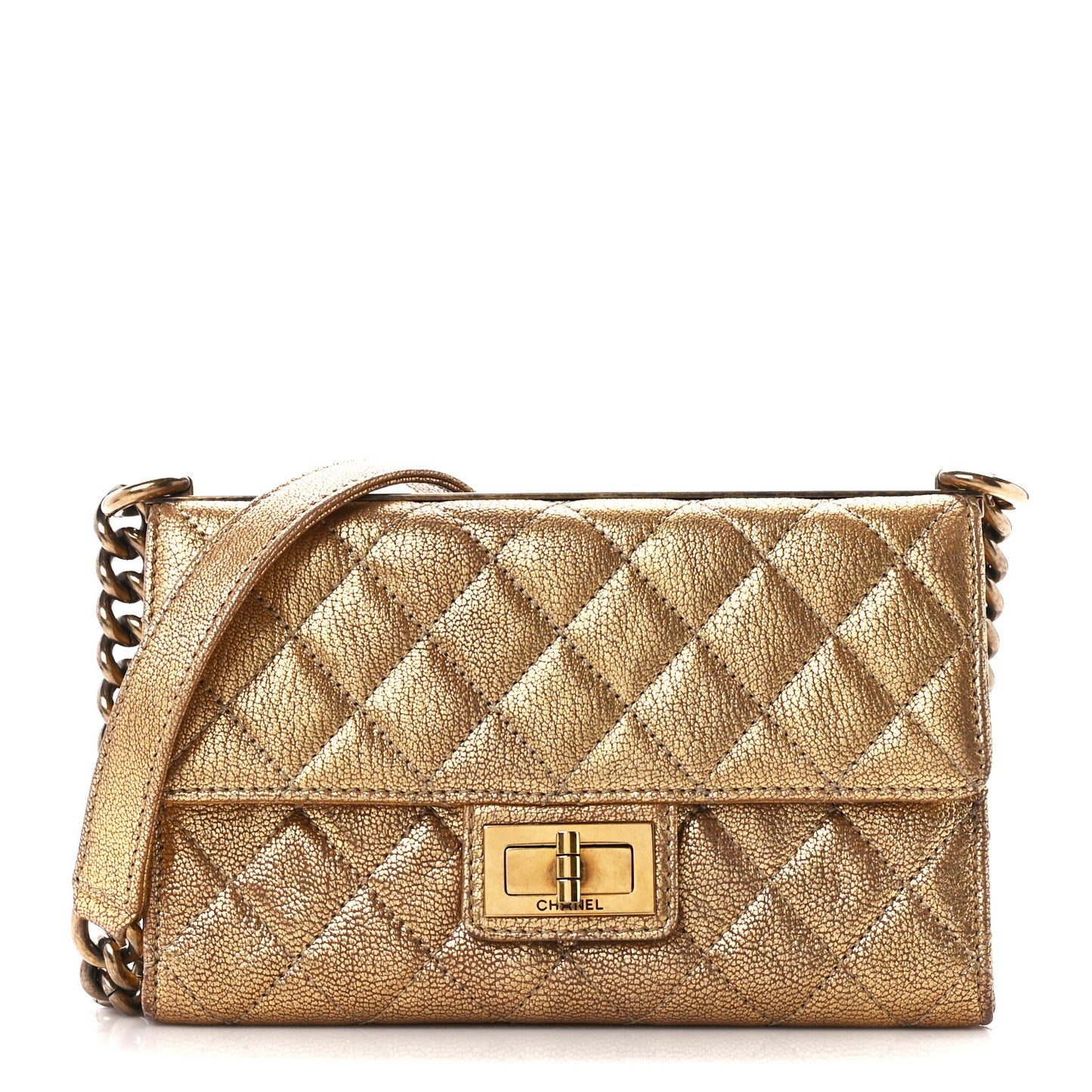 Metallic Goatskin Quilted Rita Flap Gold