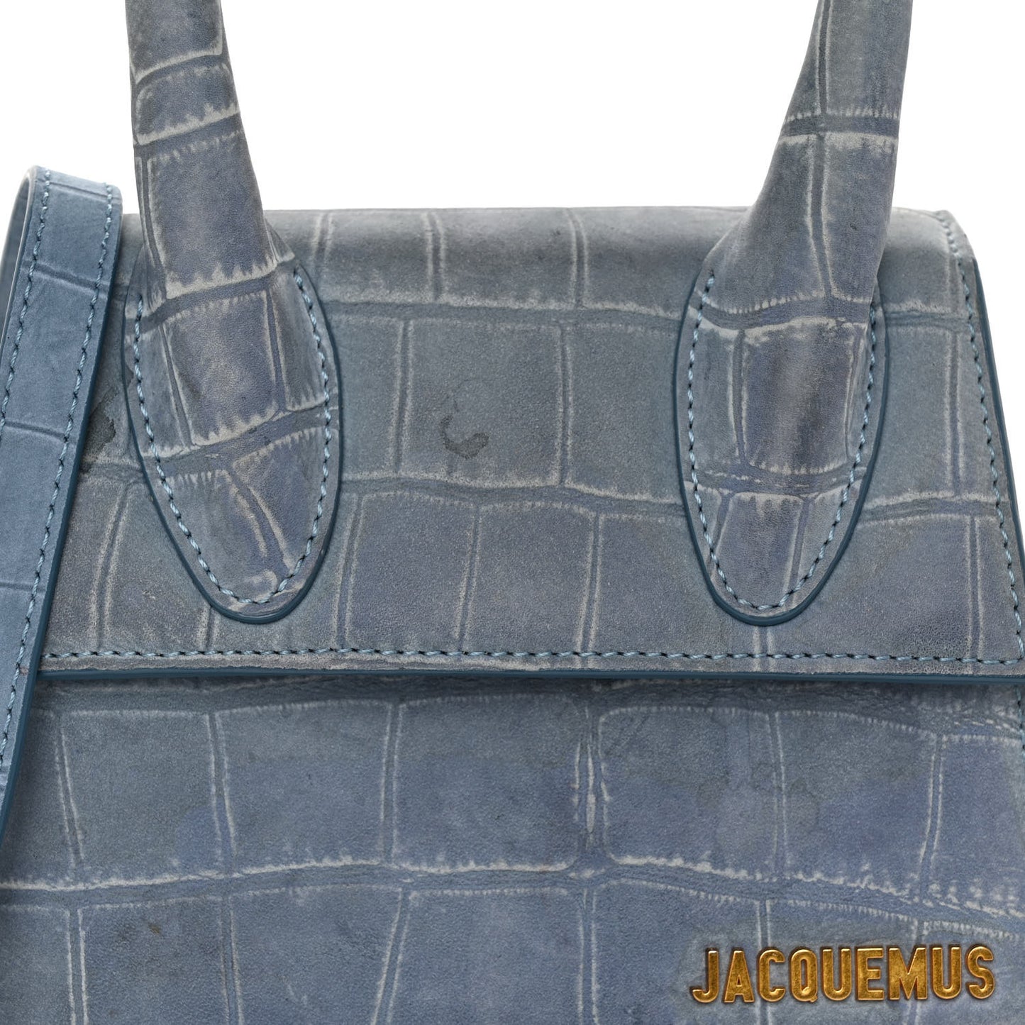 Suede Crocodile Embossed Le Chiquito Moyen Blue