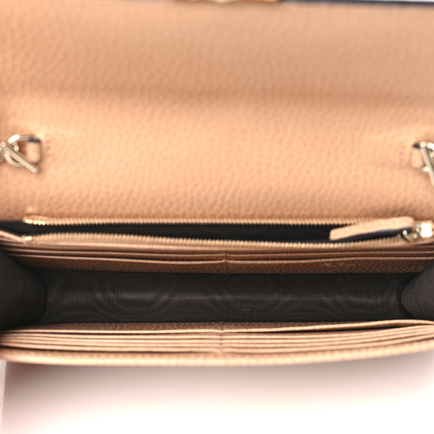 Dollar Calfskin Interlocking G Chain Wallet Camelia