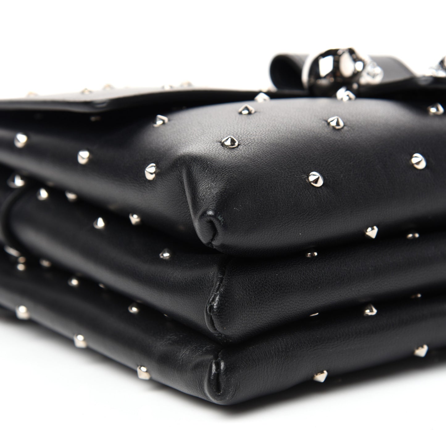 Goatskin Studded Twin Skull Crossbody Black