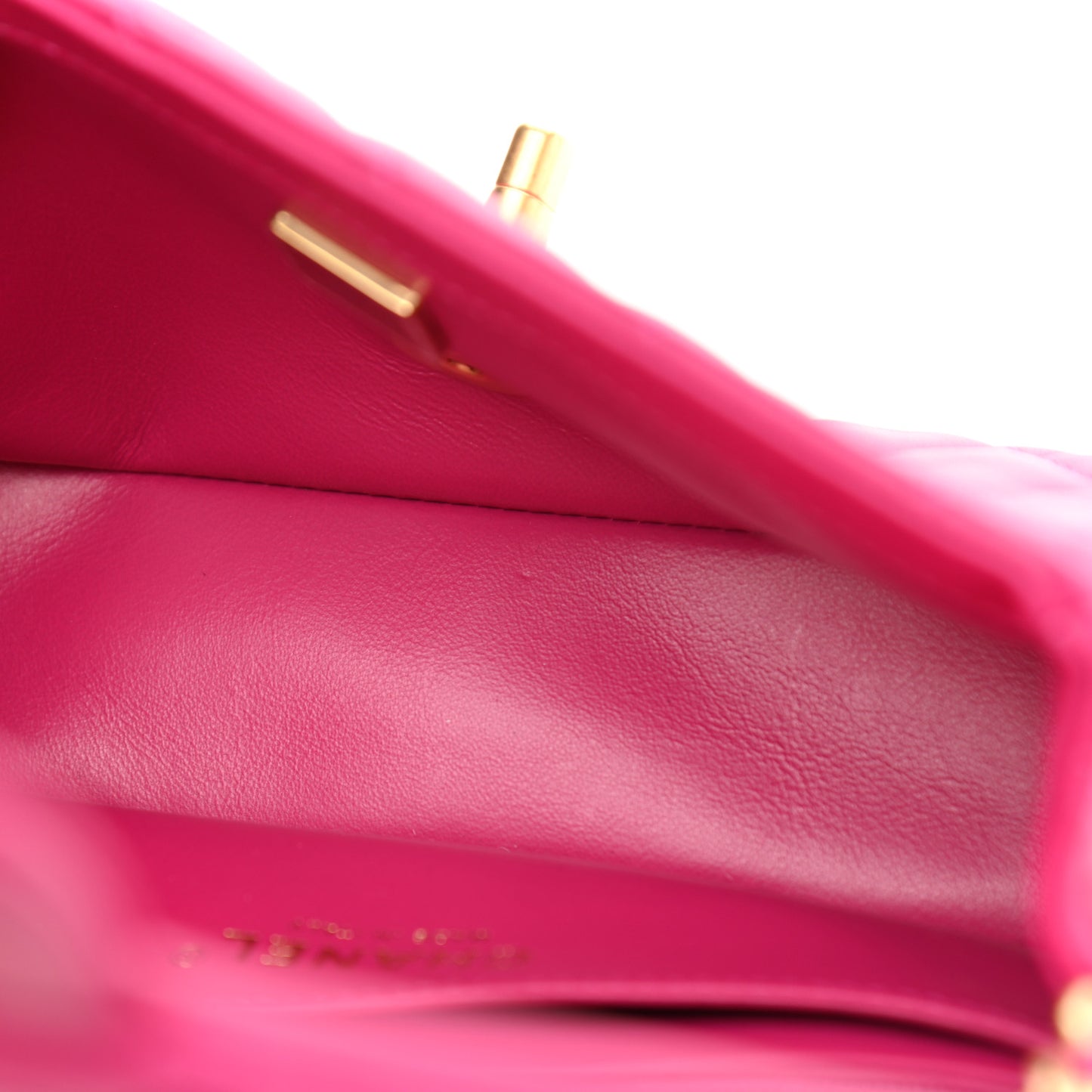 Lambskin Quilted Mini Rectangular Pearl Crush Flap Fuchsia