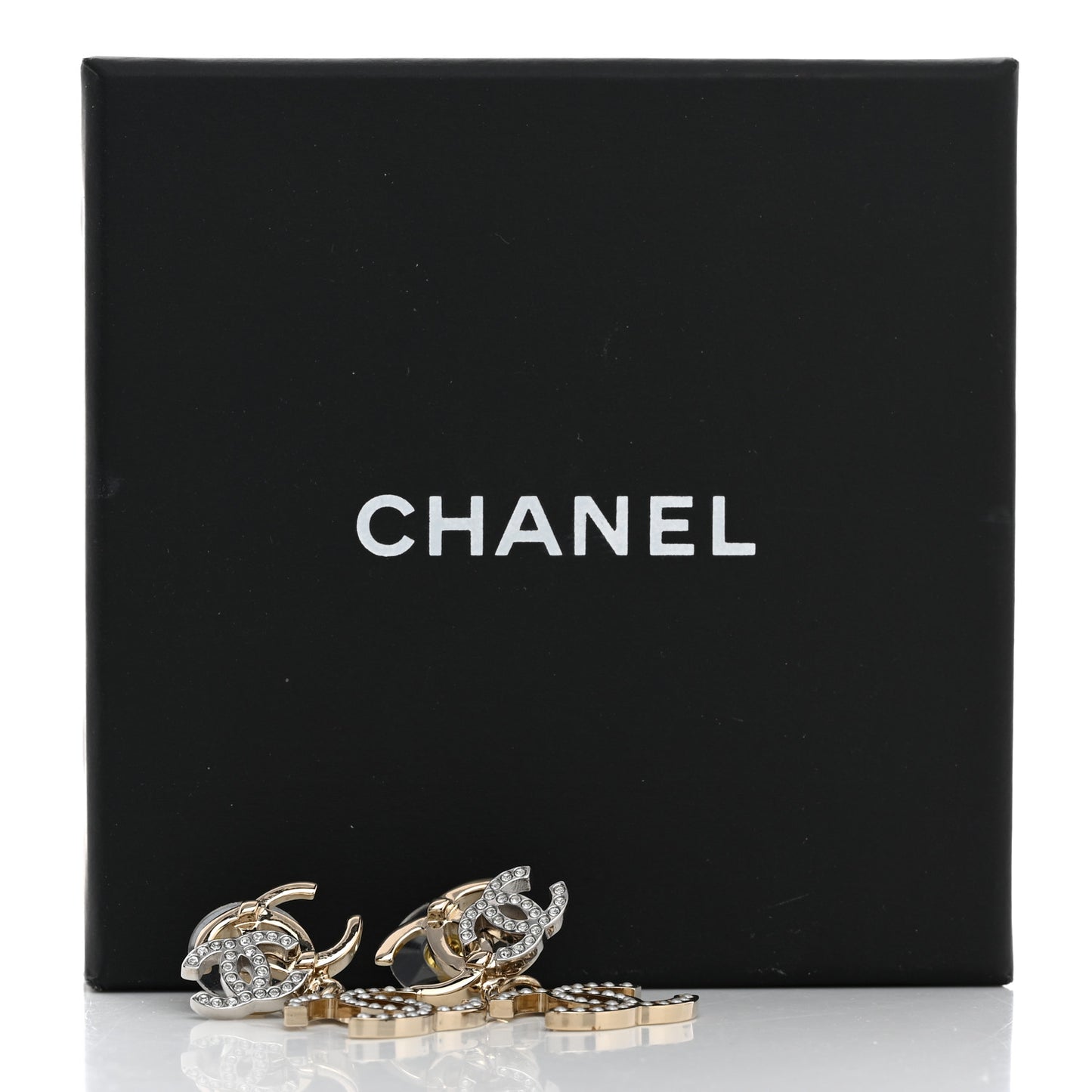 Crystal Pearl Double CC Drop Earrings Gold Silver