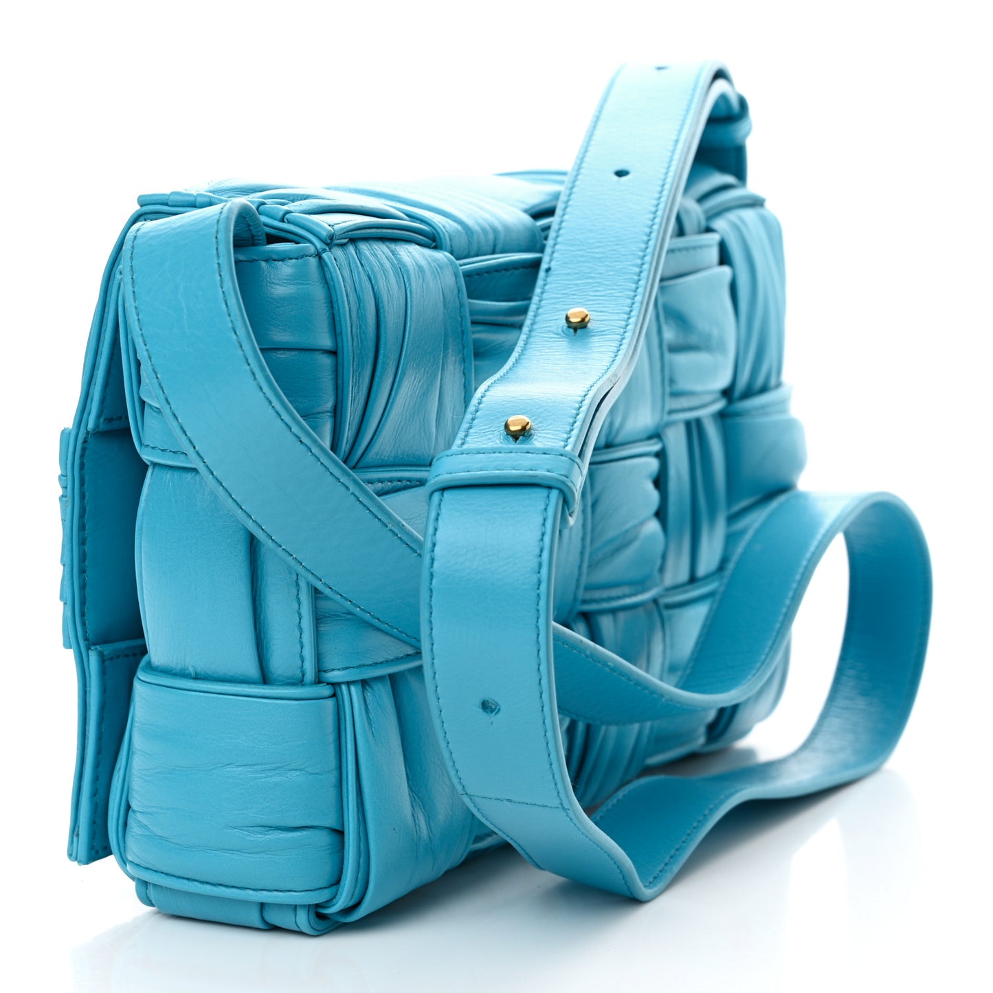 Calfskin Intreccio Plisse Cassette Crossbody Bag Pool