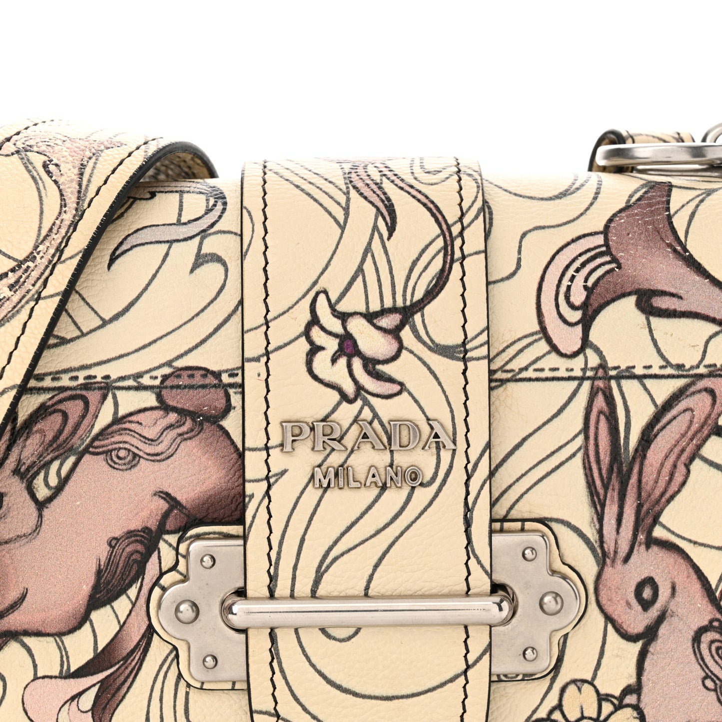 X JAMES JEAN Glace Calfskin Rabbit Print Cahier Bag Opaline