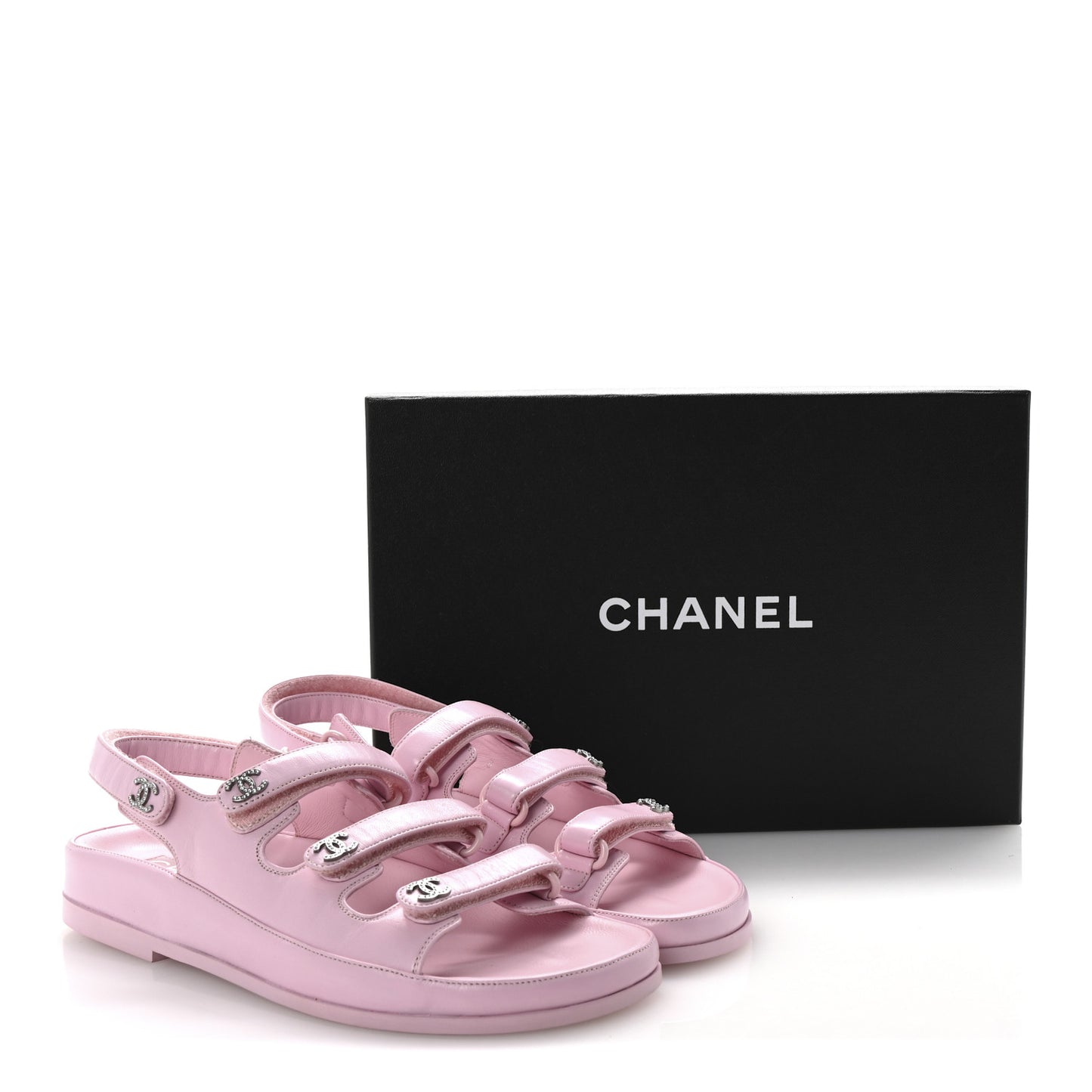 Lambskin Crystal CC Velcro Dad Sandals 36.5 Light Pink
