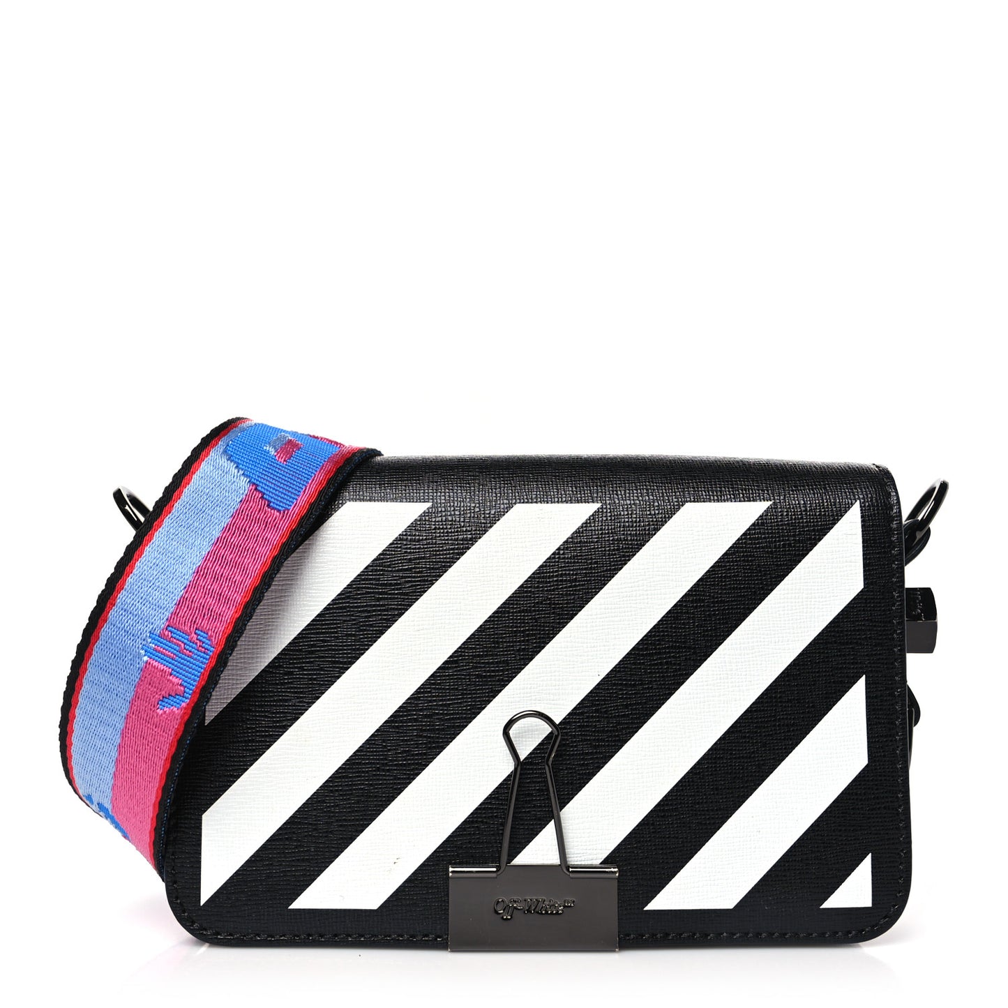 Saffiano Striped Mini Diag Binder Clip Bag Black White Indus