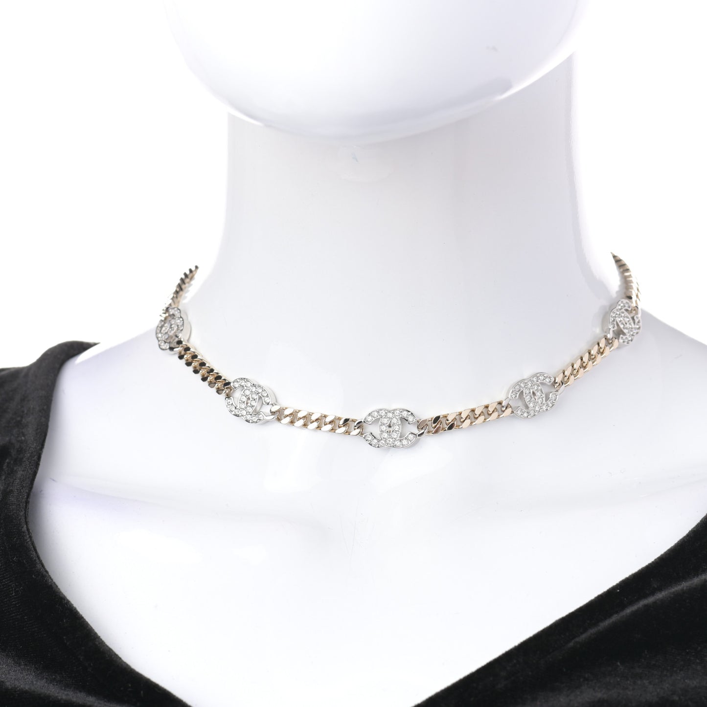 Crystal Chain CC Choker Gold Silver
