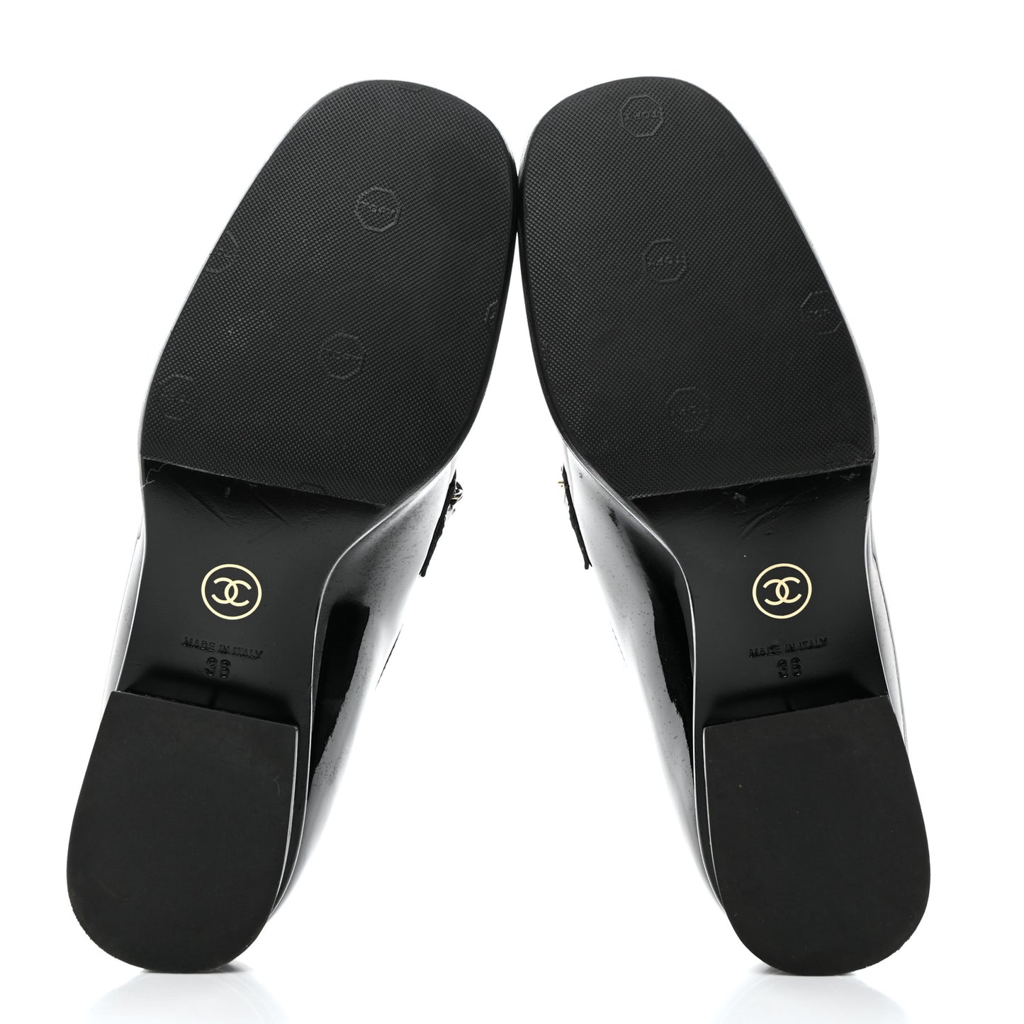 Patent Calfskin CC Chain Mocassin Loafers 36 Black