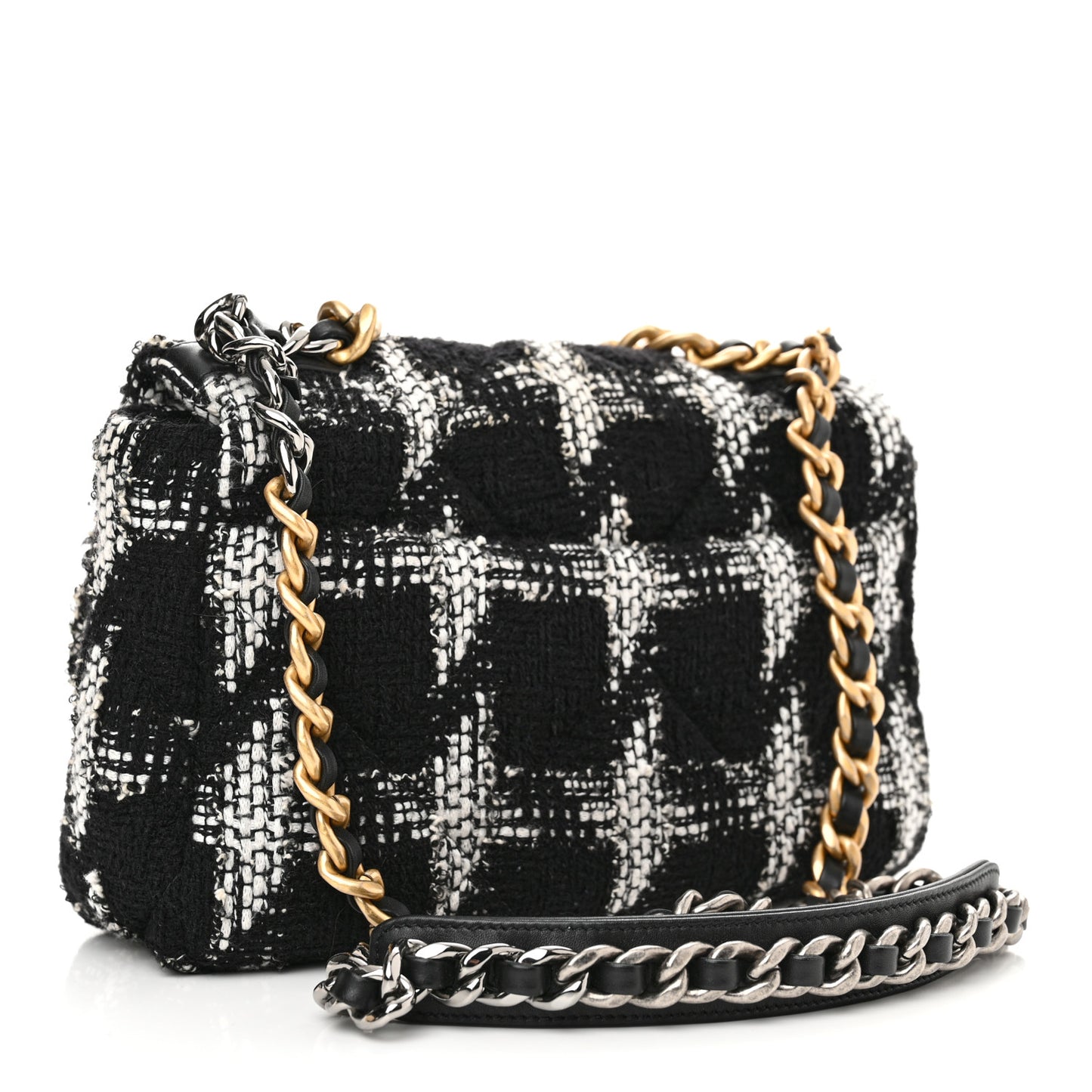 Tweed Quilted Medium Chanel 19 Flap Black White