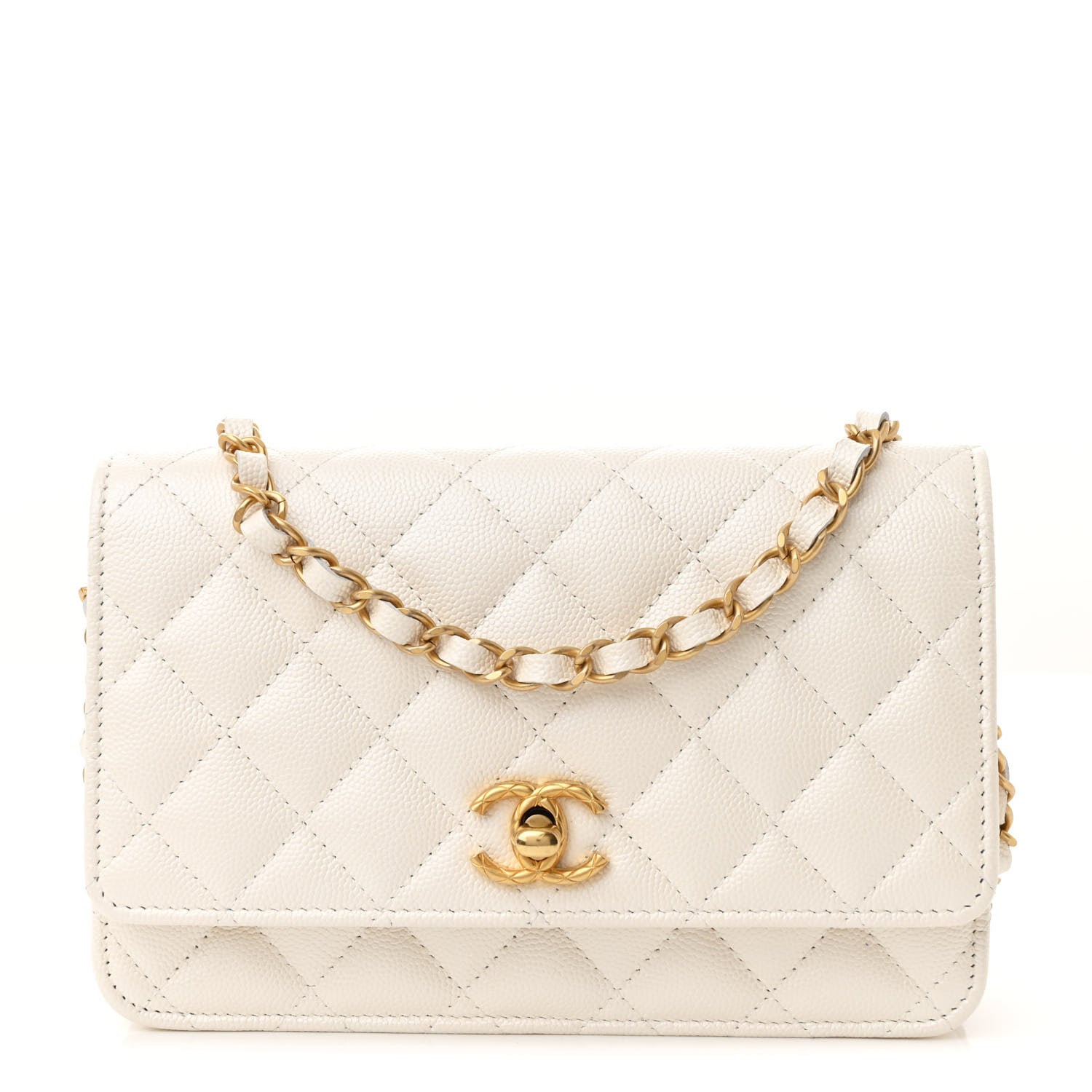 Chanel Pearly Caviar Quilted Fit For You Wallet on Chain WOC White - Main Image