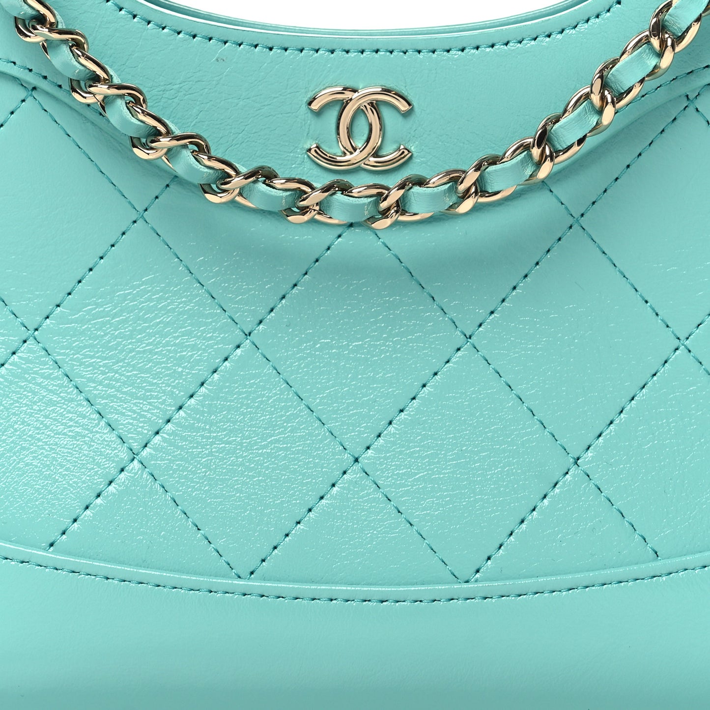 Shiny Crumpled Calfskin Quilted Nano 31 Shopping Bag Turquoise