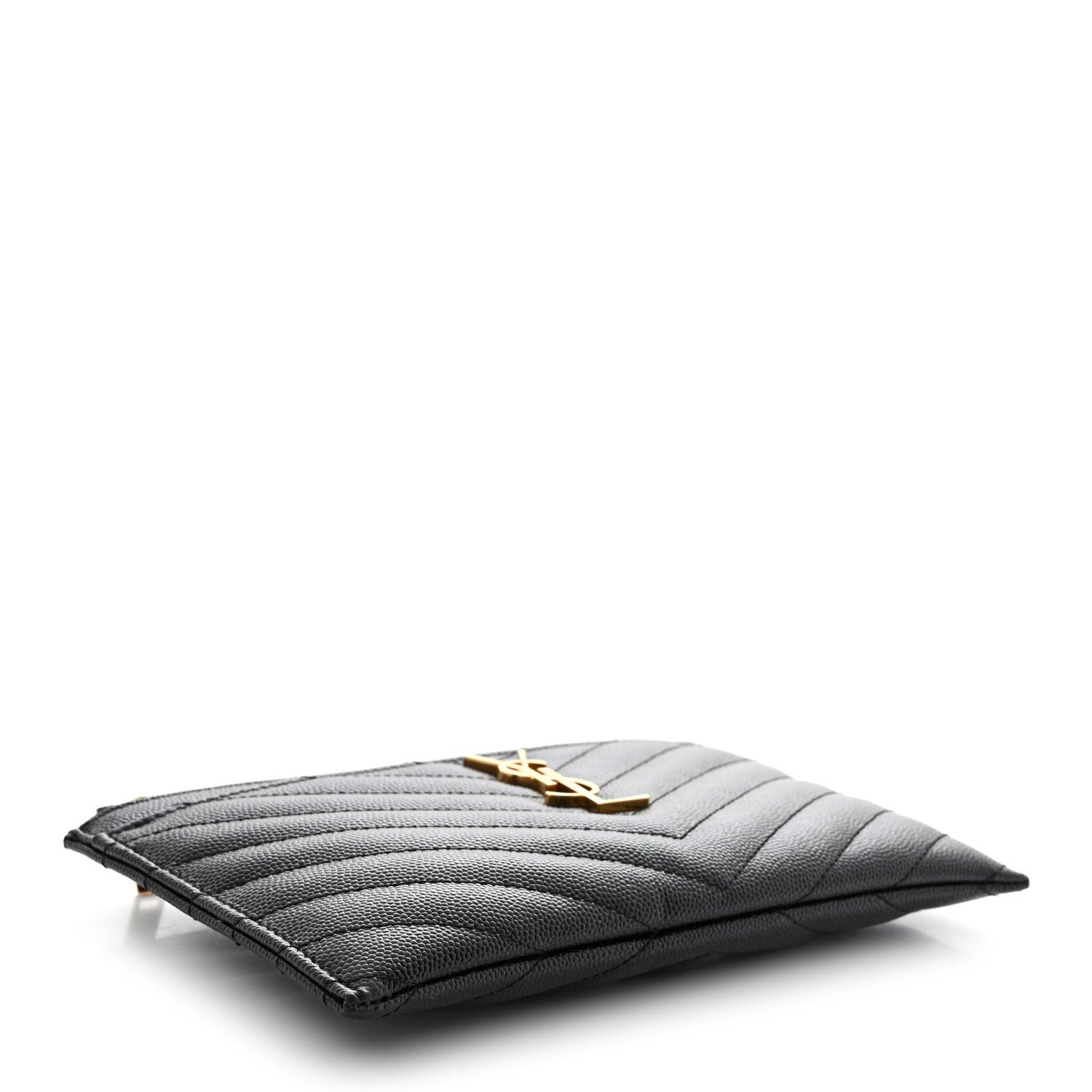 Saint Laurent Grain De Poudre Chevron Monogram Bill Pouch Black 4 of 7