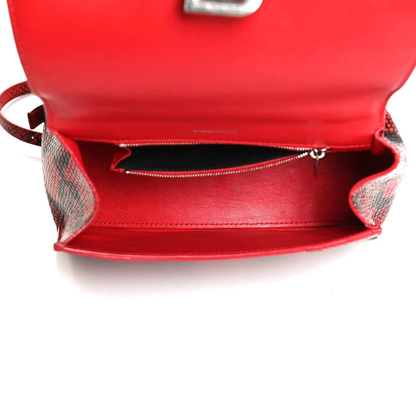 Shiny Calfskin Python Effect Small Hourglass Top Handle Bag Red