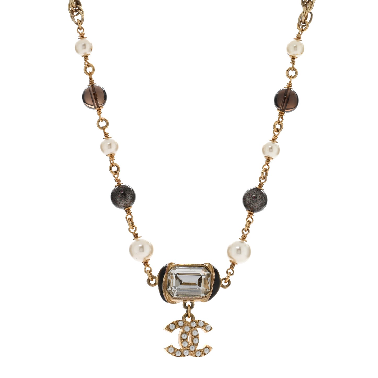 Graduated Pearl Crystal CC Short Necklace Gold Black Grey