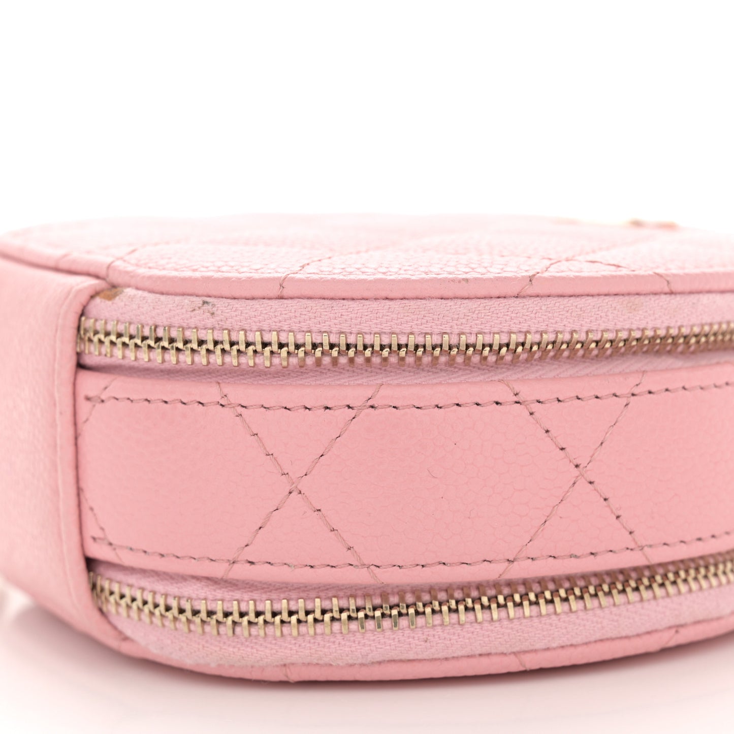 Caviar Quilted Round Handle With Care Vanity With Chain Pink