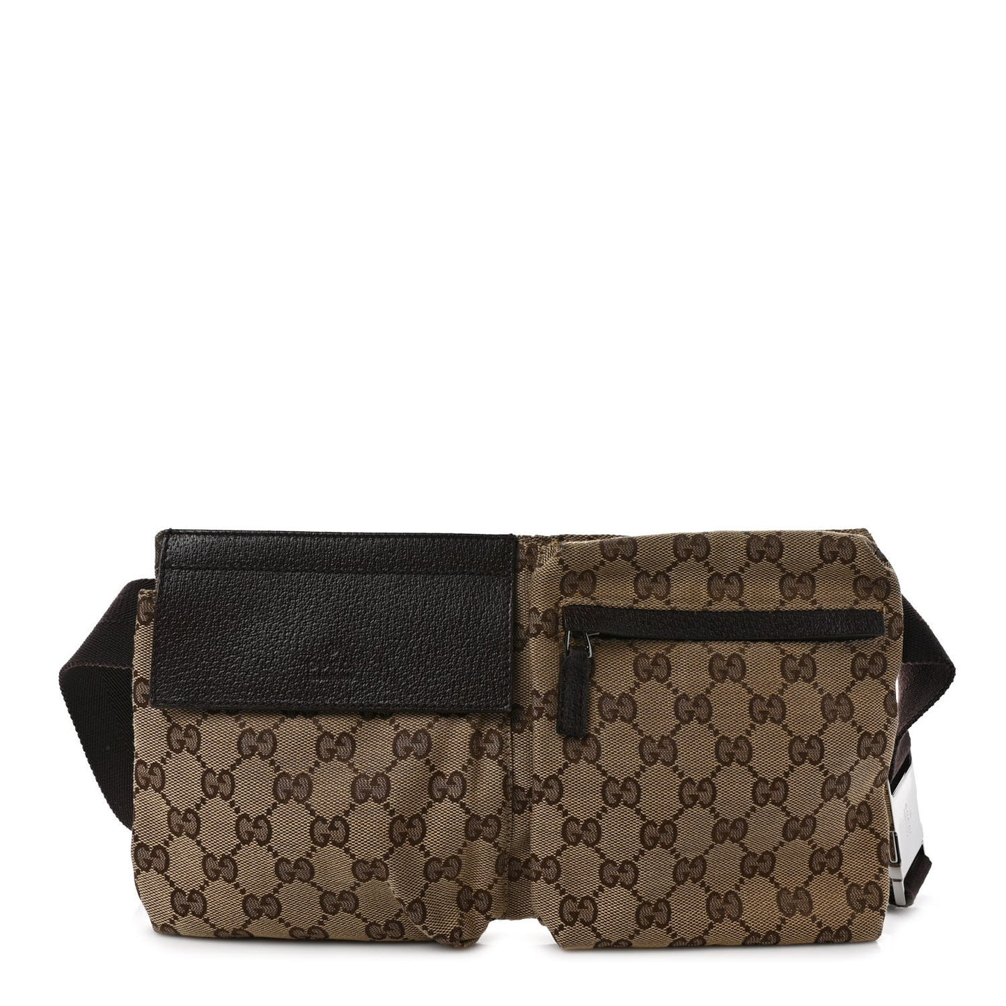 GG Monogram Double Pocket Belt Bag Dark Brown